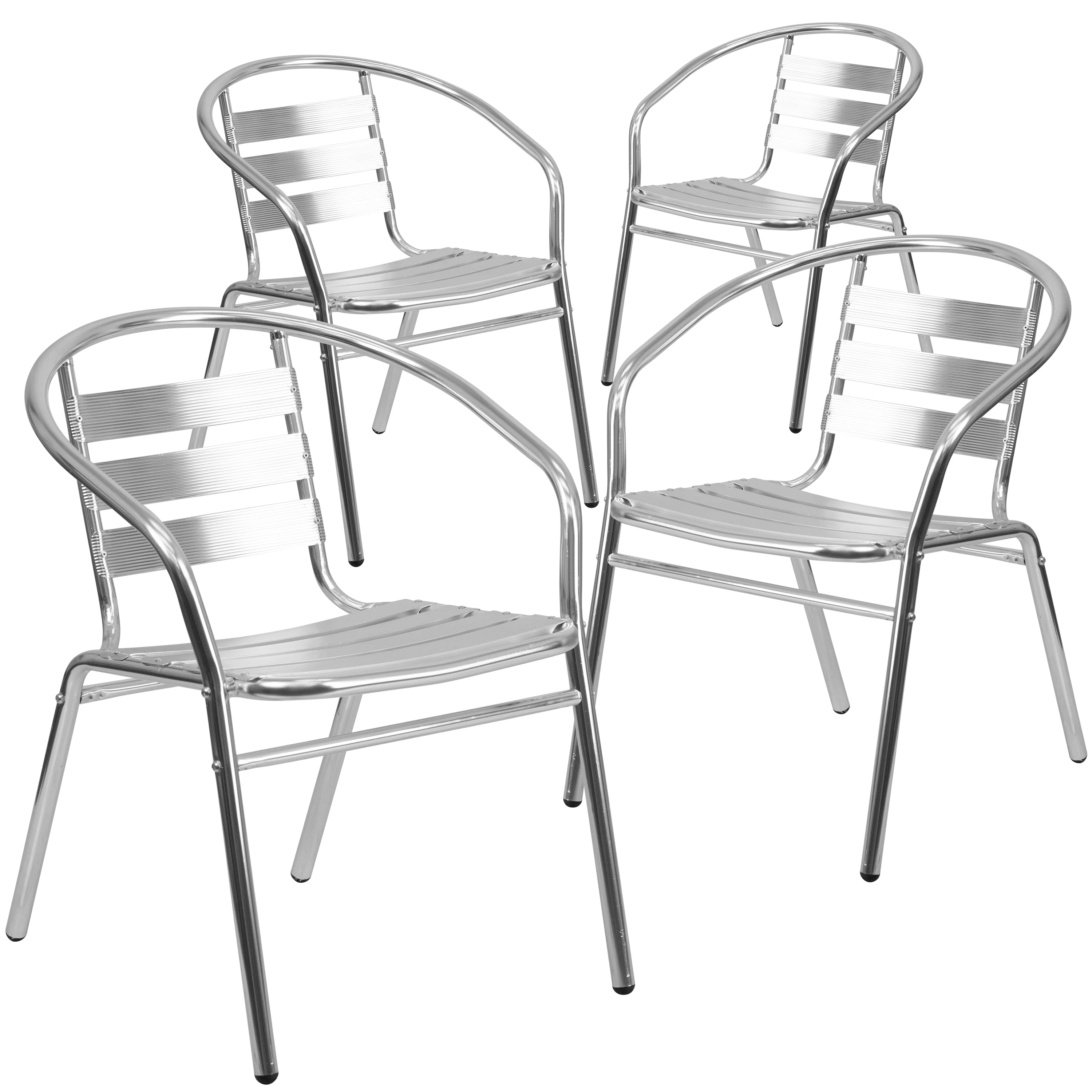 BizChair 4 Pack Commercial Aluminum Indoor-Outdoor Restaurant Stack Chair with Triple Slat Back and Arms