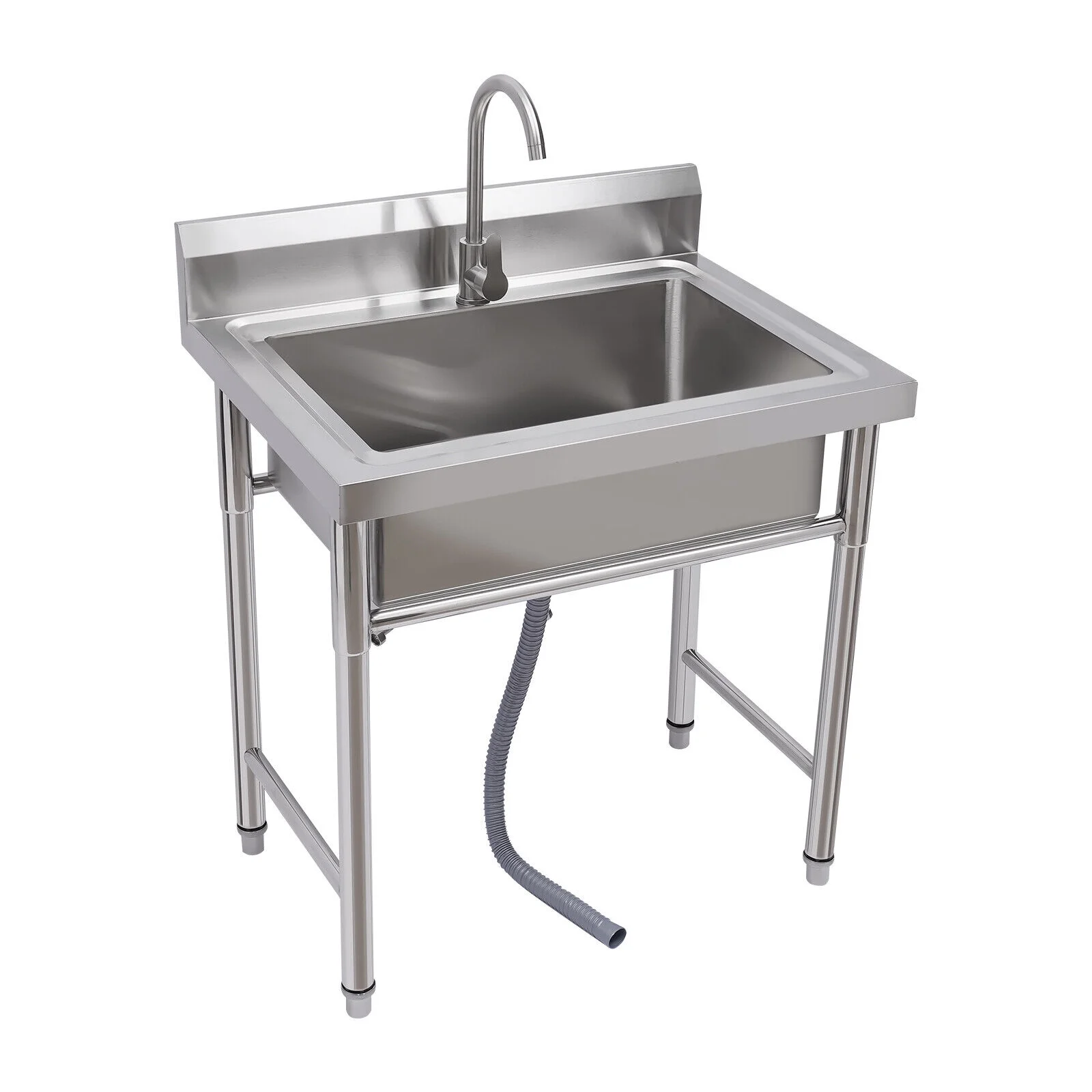 Miumaeov Stainless Steel Commercial Sink with Single Compartment Free Standing Kitchen Prep & Utility Sink With Faucet