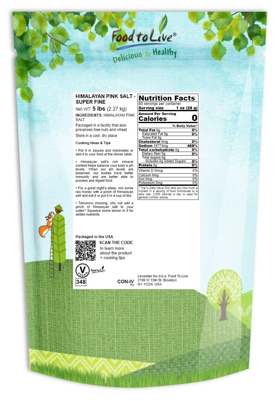 Himalayan Pink Salt – Super Fine, 5 Pounds — Raw, Vegan, Kosher — by Food to Live