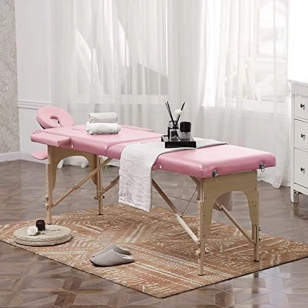 Portable Folding Massage Table - 2 Sections Massage Bed Spa Table With Carrying Bag, Face Cradle, Armrest & Hand Pallet - Easy Set Up, Lightweight, Height Adjustable 24