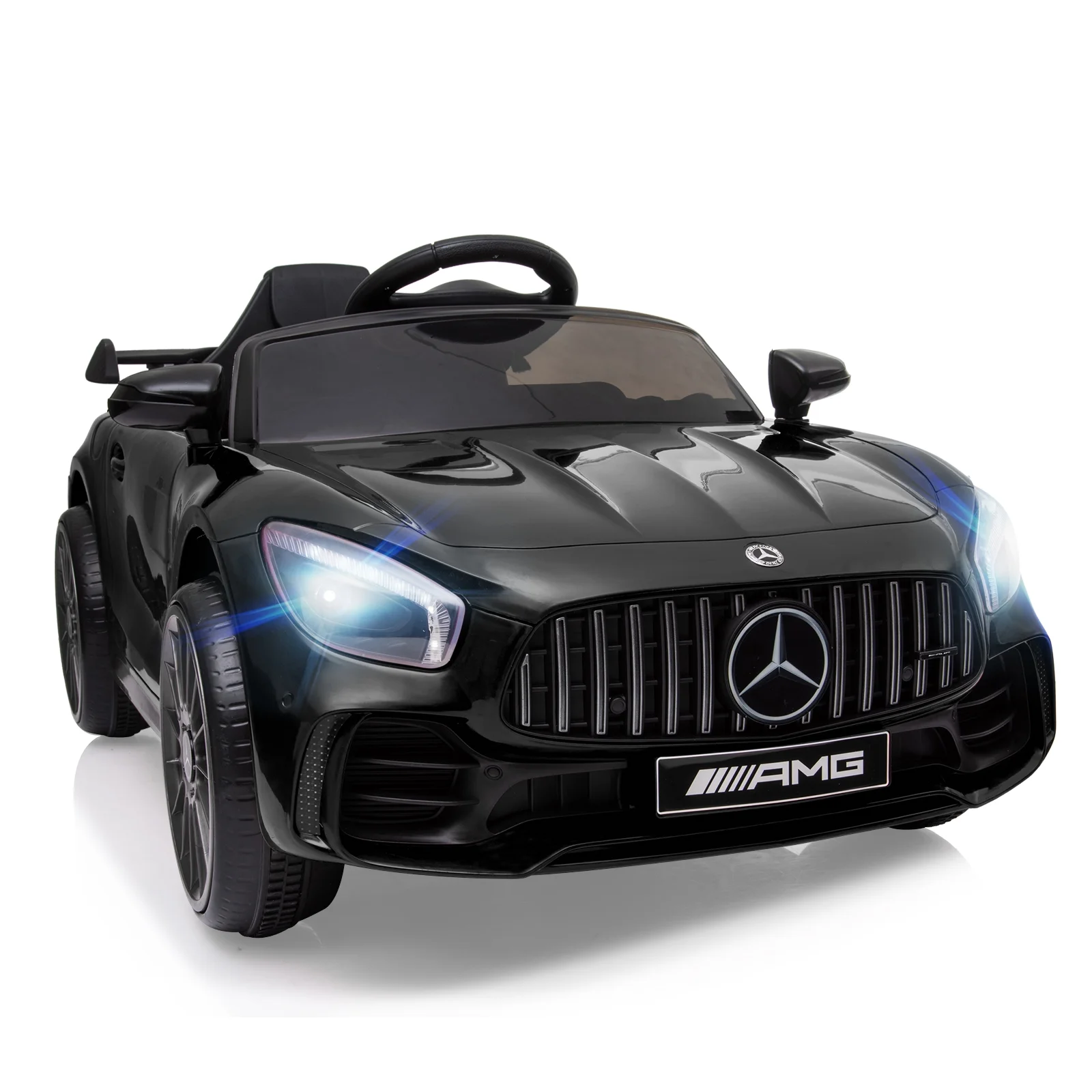 JOINATRE 12V Kids Ride on Car, Licensed Mercedes Benz AMG GTR Electric Cars, Battery Powered Ride on Toys with Remote Control, 3 Speeds, Music, LED Lights and Safety Belt, Black