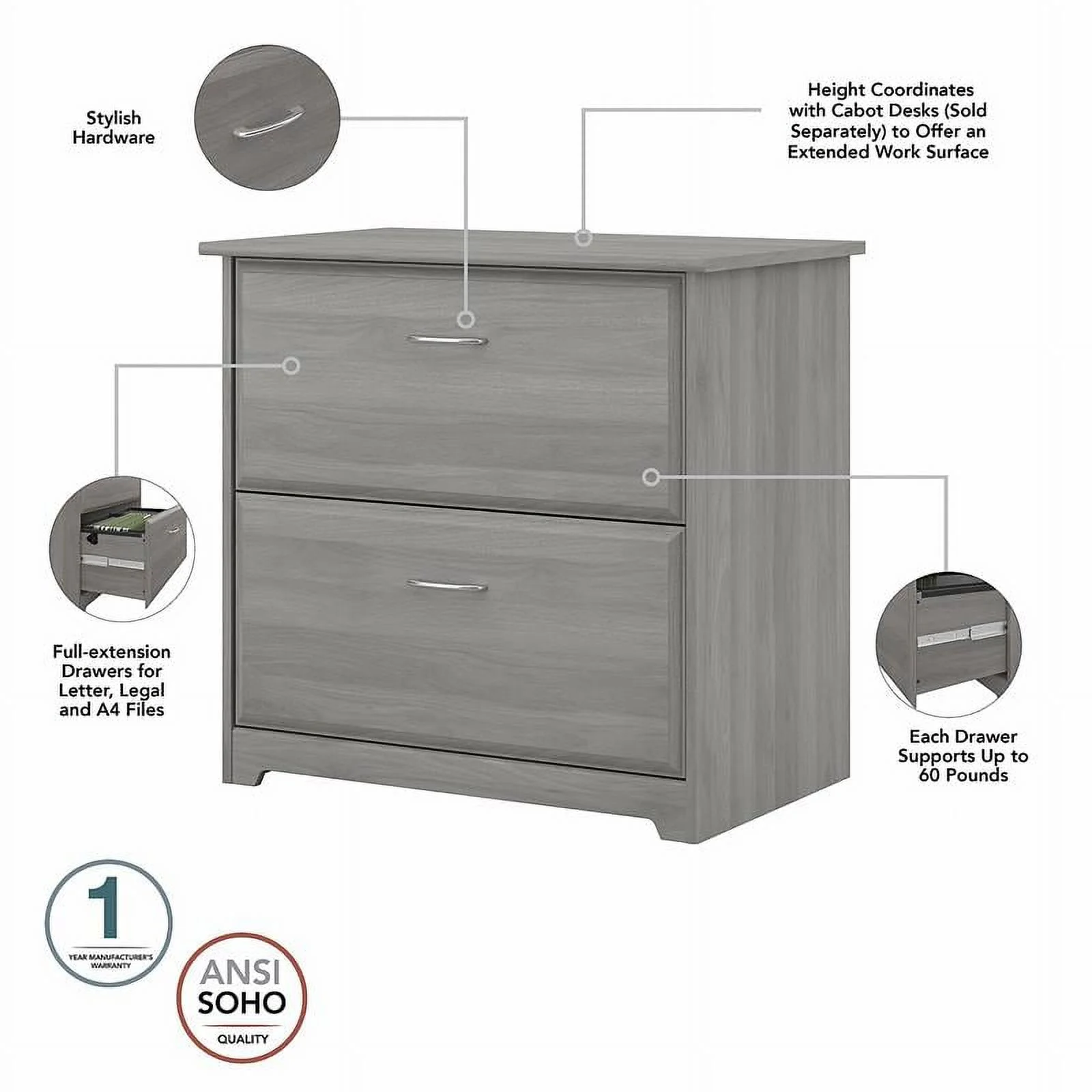 Home Square 2 Piece Engineered Wood Filing Cabinet Set in Modern Gray