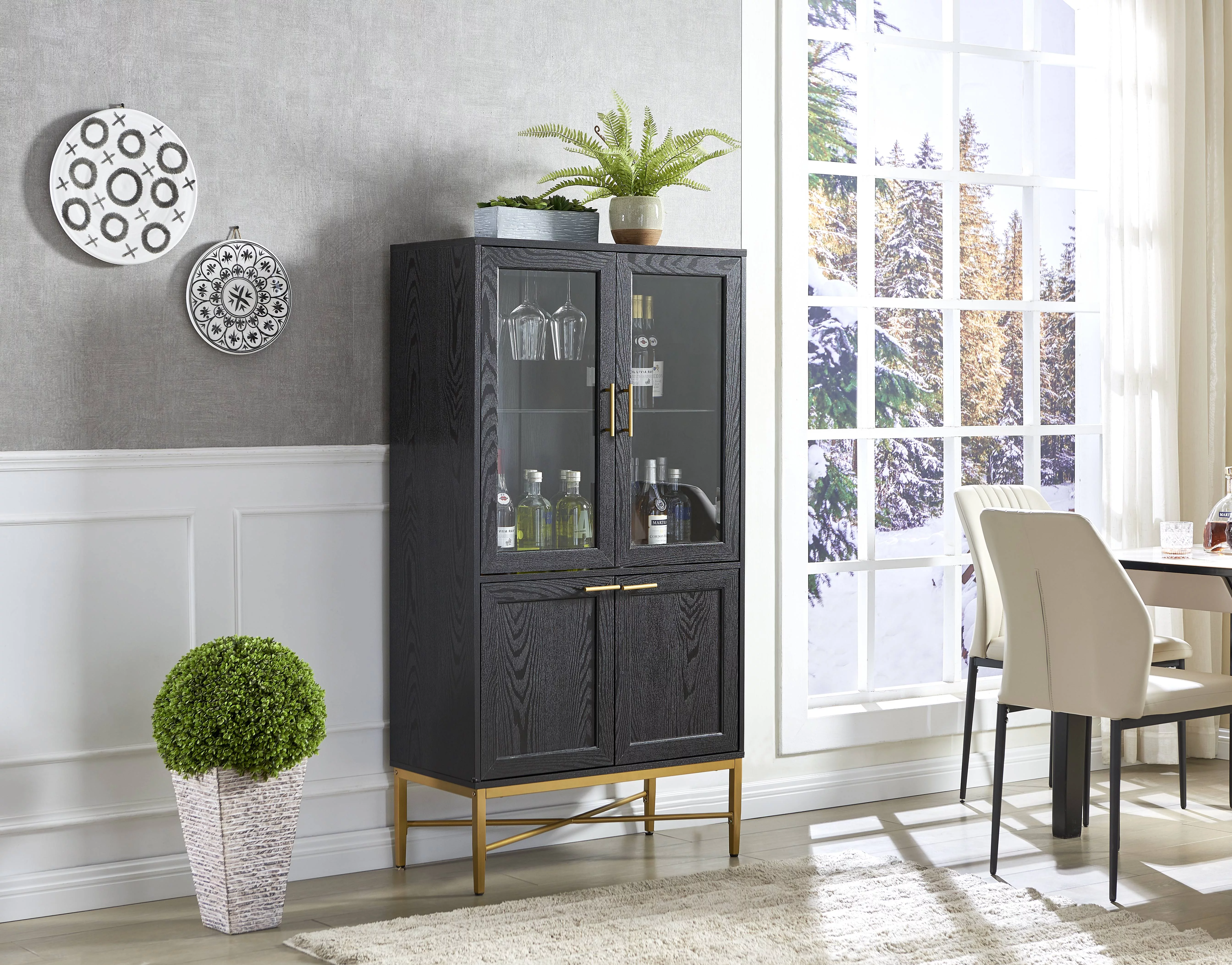 Gramercy Way Contemporary Home Bar Shelf Black Gold