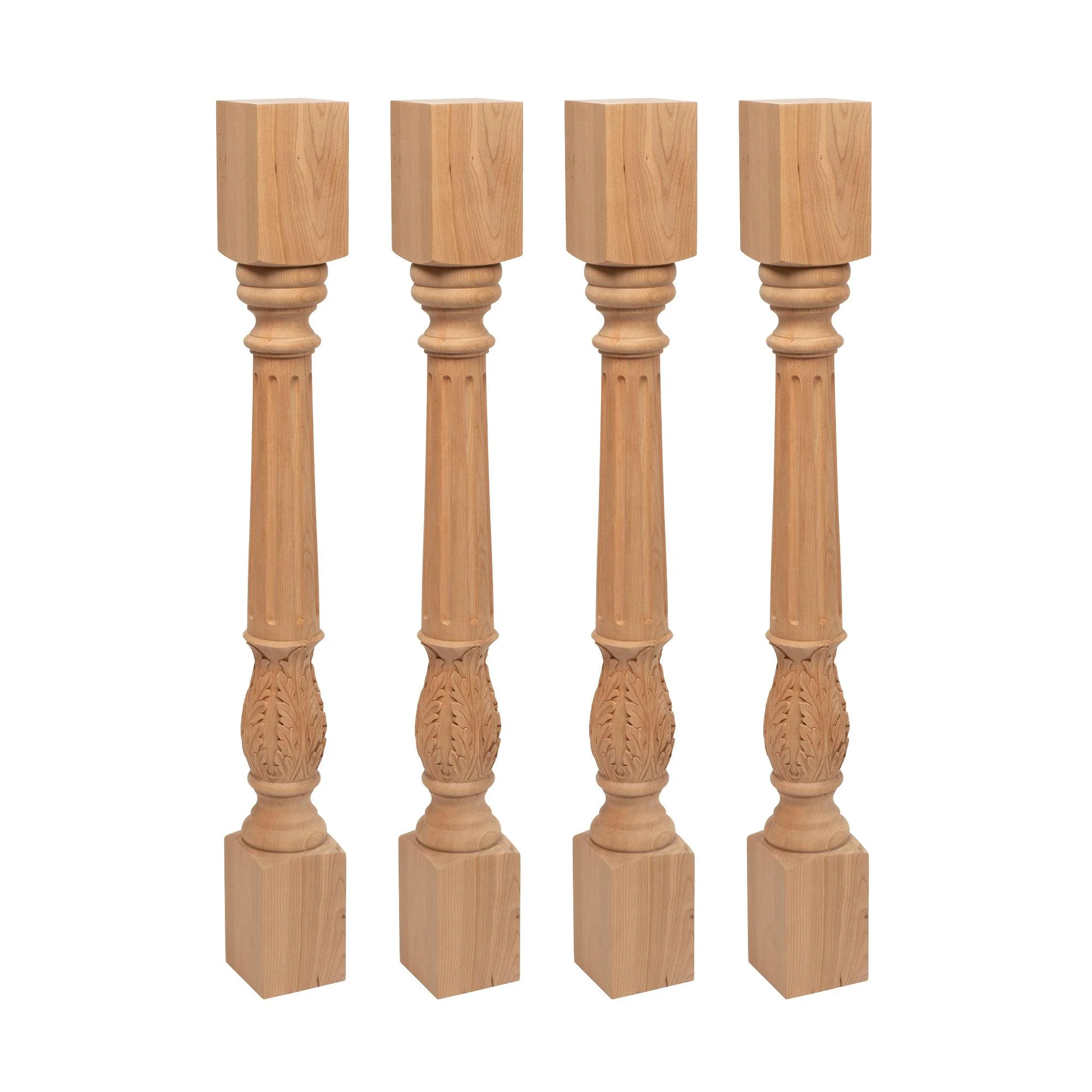 Designer's Edge Millwork 35-1/4 in. High x 3-3/4 in. Wide x 3-3/4 in. Depth Unfinished North American Solid Cherry Acanthus Leaf Kitchen Island Leg 4 Pack