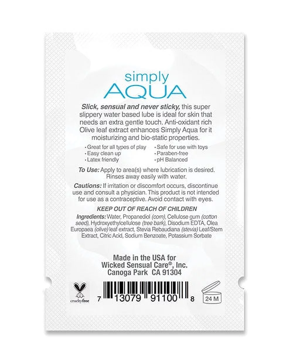Wicked Sensual Care Simply Aqua Water Based Lubricant - 4 oz