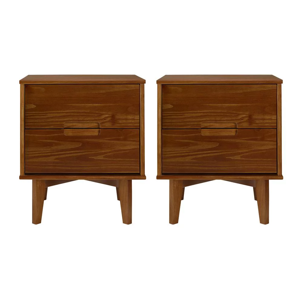 Walker Edison Sloane 2-Piece 2 Drawer Groove Handle Wood Nightstand Set - Walnut