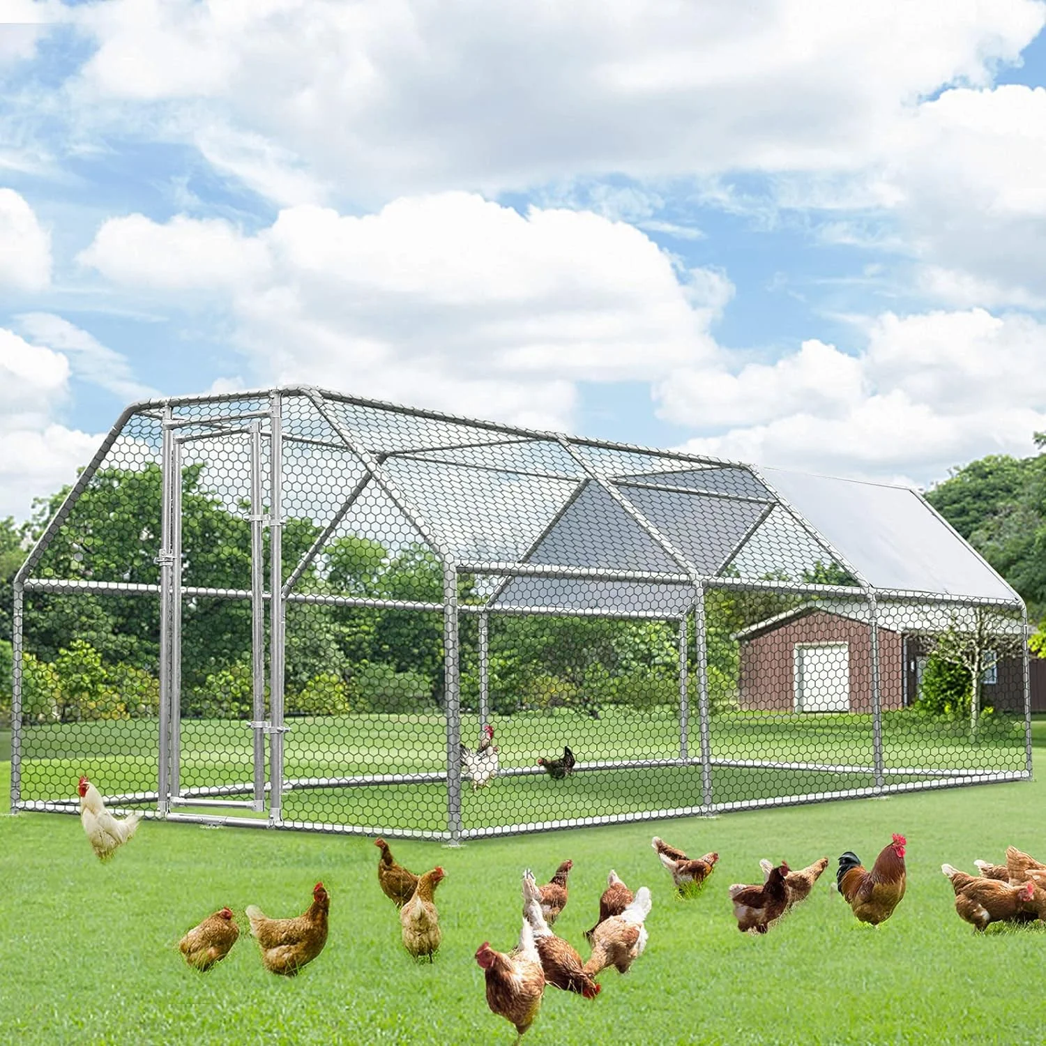 AECOJOY Large Metal Chicken Coop, Chicken Pen for 15-20 Chickens(171 Sq.Ft Shaded), Poultry Fence Outdoor Walk in Chicken Run for Duck or Rabitt, 1.26 Diameter