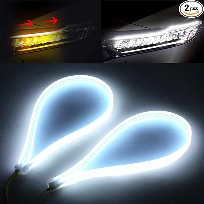 OPP ULITE Switchback Led Strip Light, Amber Turn Signal White DRL, 24 Inch Flexible Headlight Stirp Tube Lights (White Amber WYDT-60)