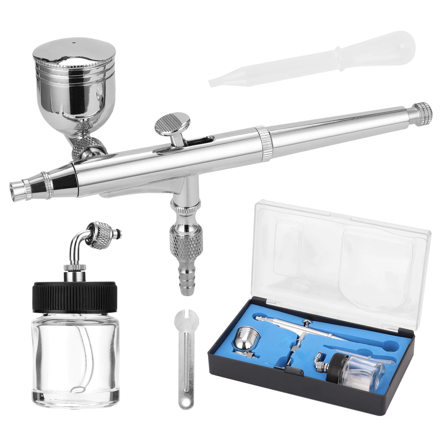 Meterk Professional T134 Airbrush Set for Model Making Art Painting with G1/8 Adapter Wrench Dropper 2 Fluid Cups