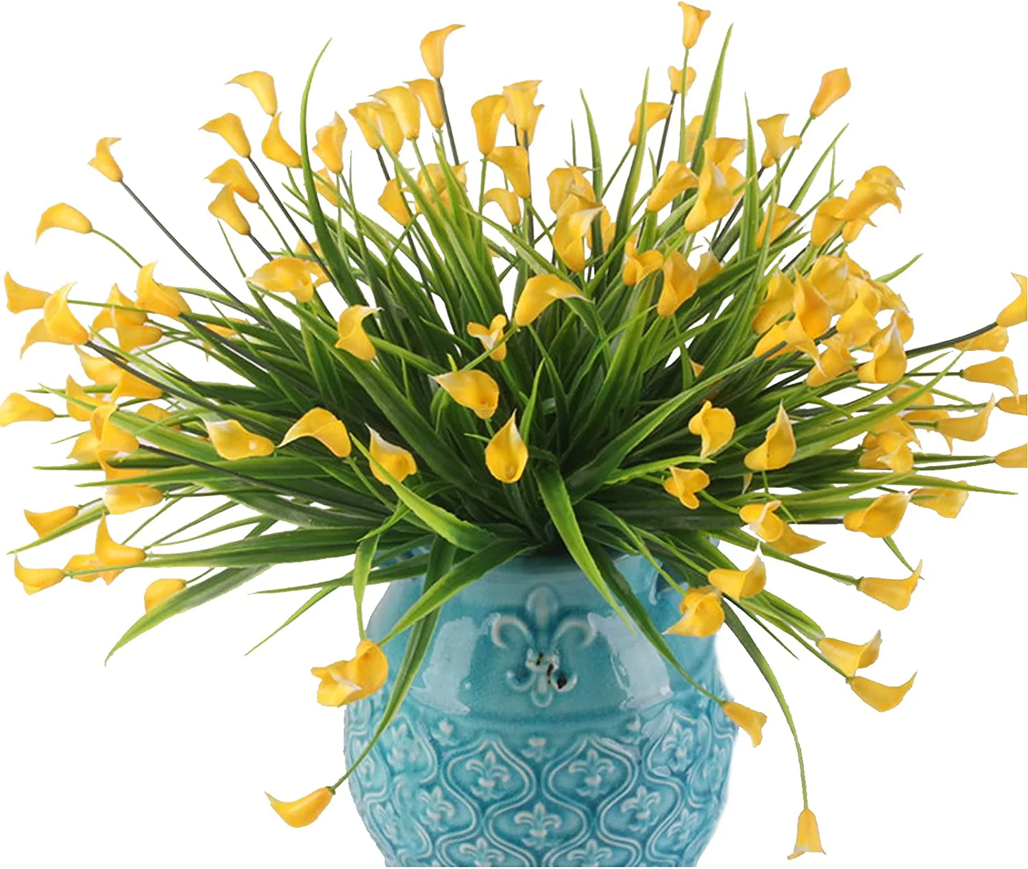 Morttic 6 Pack Artificial Lily Calla Flowers,Outdoor UV-Resistant Plastic Fake Flower Plants  Bushes for Home Garden Wedding Decor (Yellow)