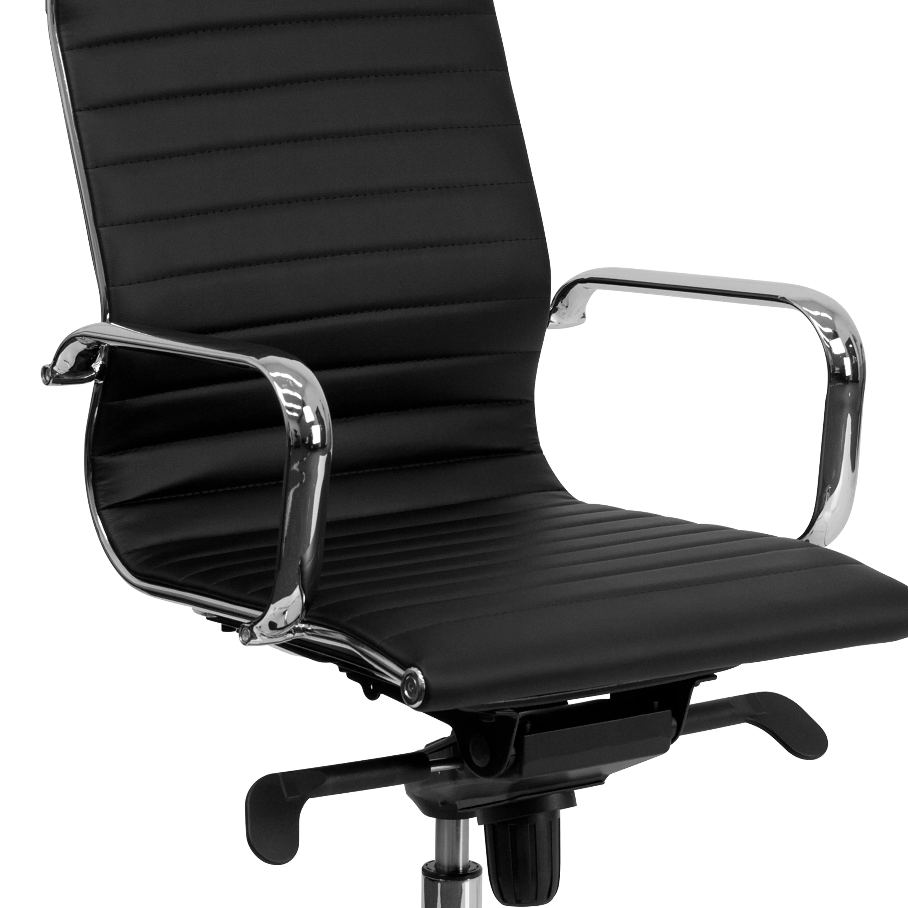 Flash Furniture High Back Black Ribbed LeatherSoft Executive Swivel Office Chair with Knee-Tilt Control and Arms