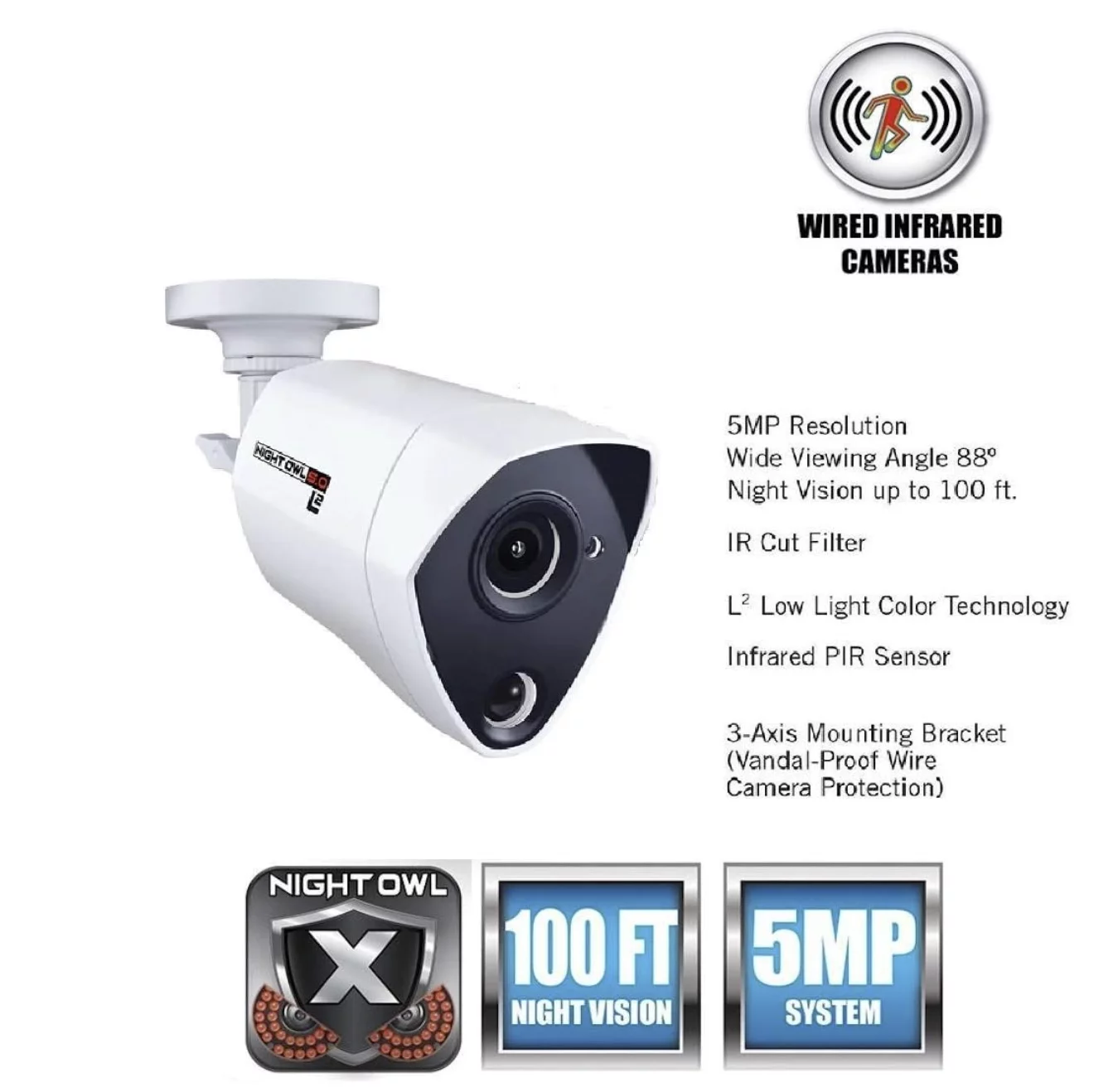 Pre-Owned Night Owl CM-PXHD50NW-BU-JF 5MP Bullet Wired Infrared Security Camera White (Fair)