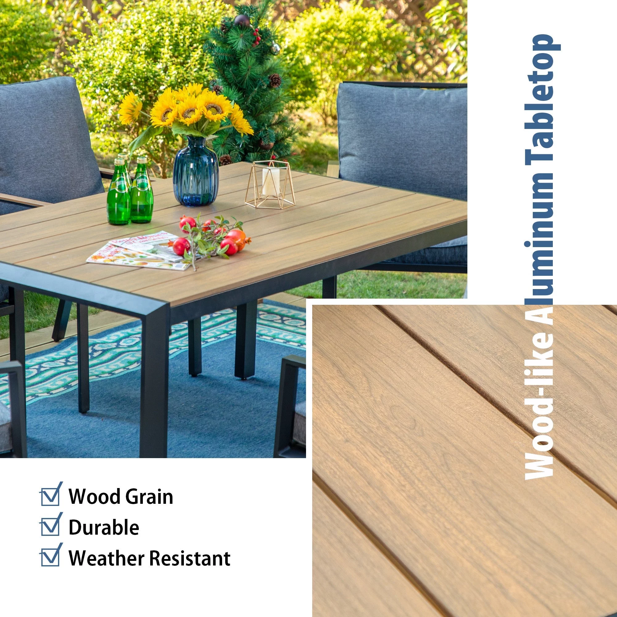 Sophia & William 7 Pieces Metal Patio Dining Set with Dark Grey Cushions