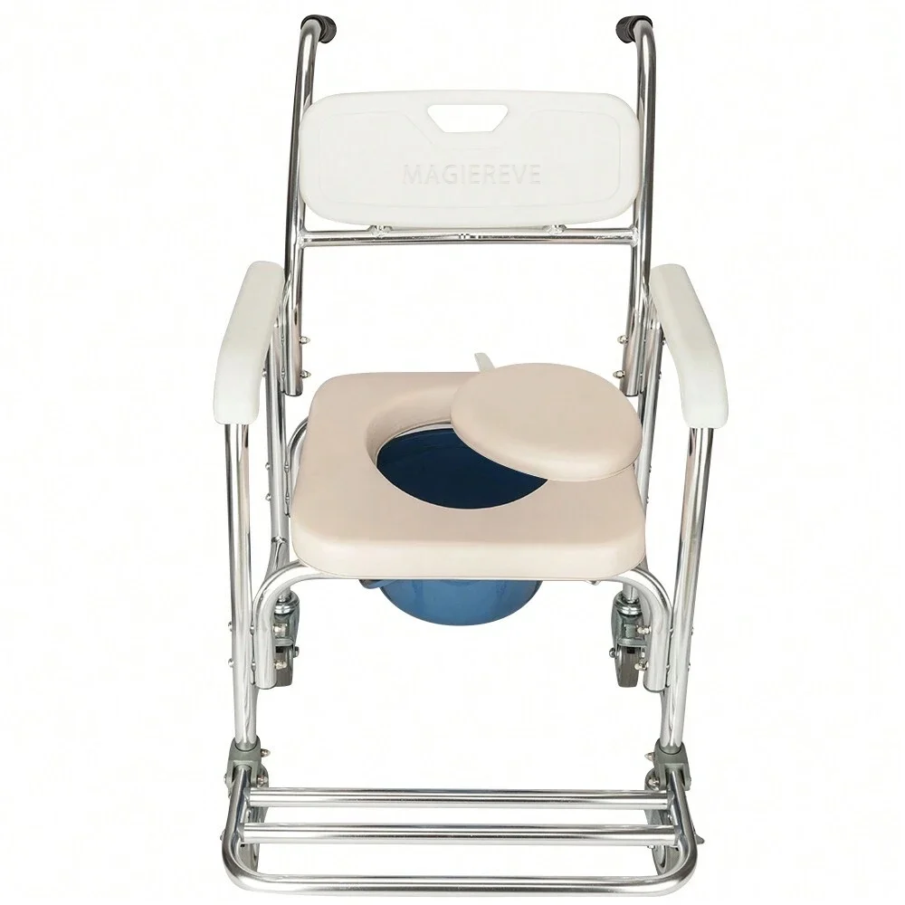 MAGIEREVE Medline Drop Arm Commode with Padded Seat and Backrest, Durable Toilet Chair for Adults and Seniors, Removable Pail, Splash Guard, Drop Down Arms for Easy Transfer, 350 lb. Weight Capacity,