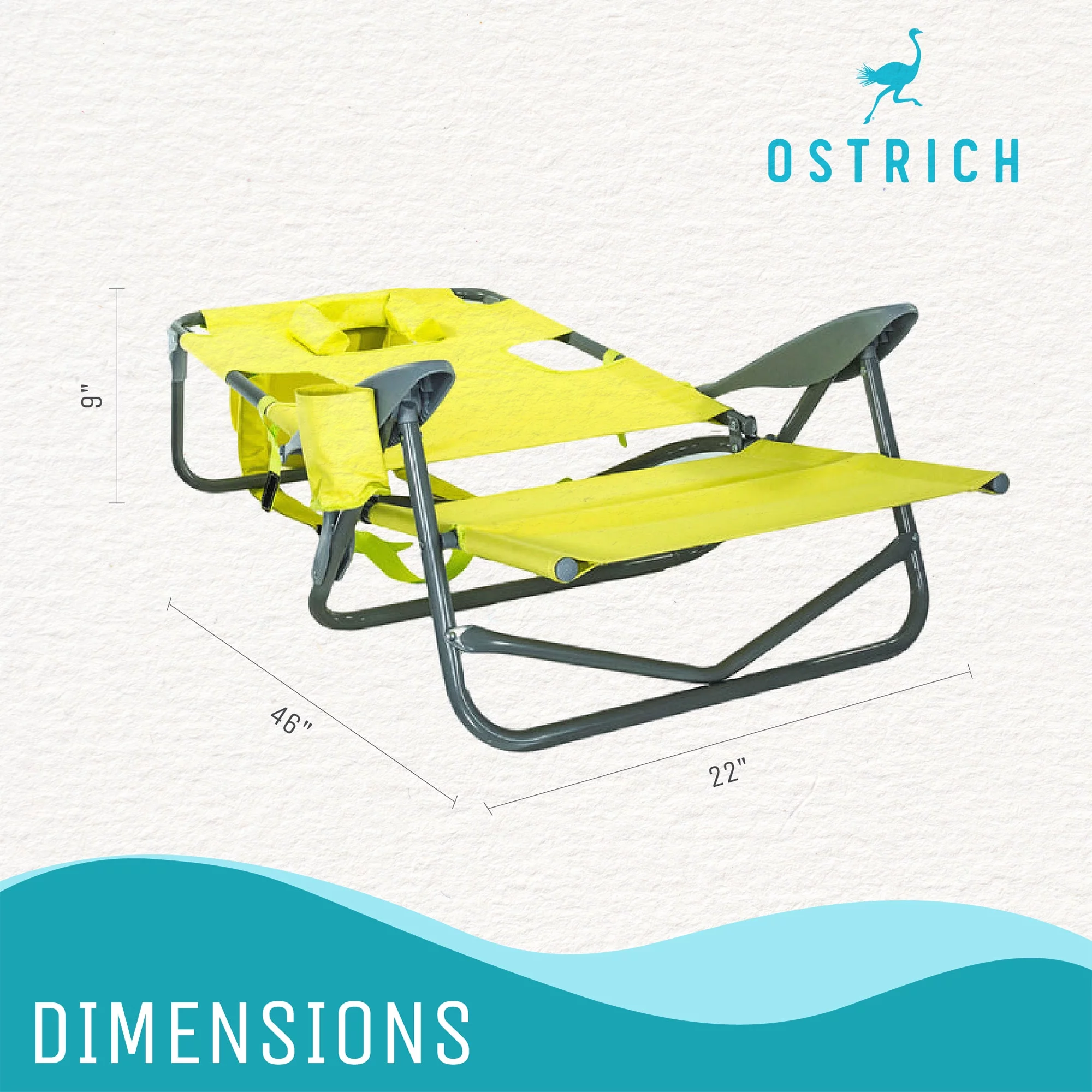 Ostrich On Your Back Reclining Chair & Chaise Folding Beach Lounger, Green