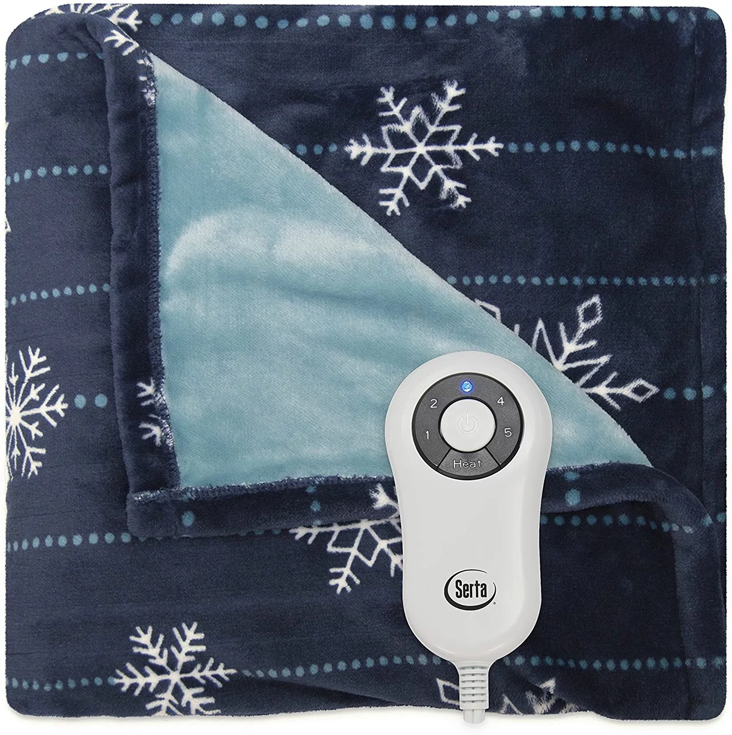 Serta Silky Plush Electric Heated Warming Throw Blanket Snowflake Navy Blue
