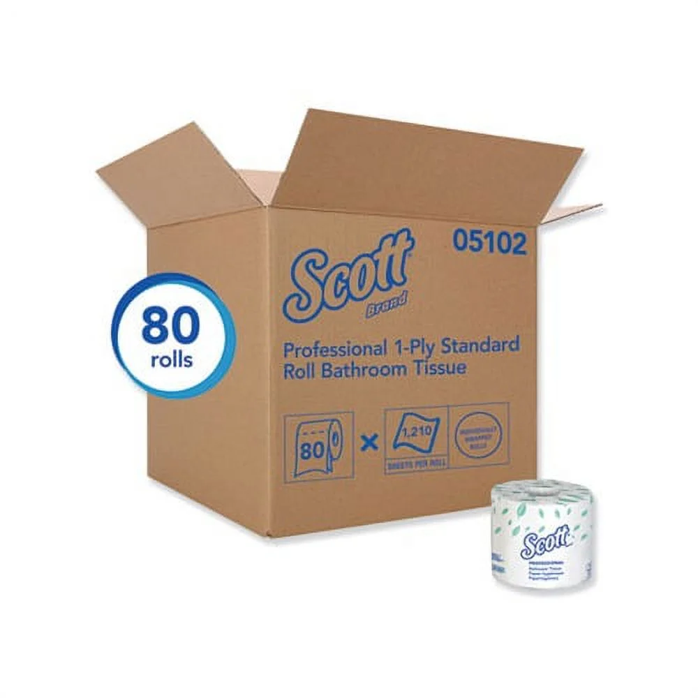 Scott Containers, Essential Standard Roll Bathroom Tissue Septic Safe, 1-Ply, White, 1210 Sheets/Roll, 80 Rolls/Carton, Tissue Paper
