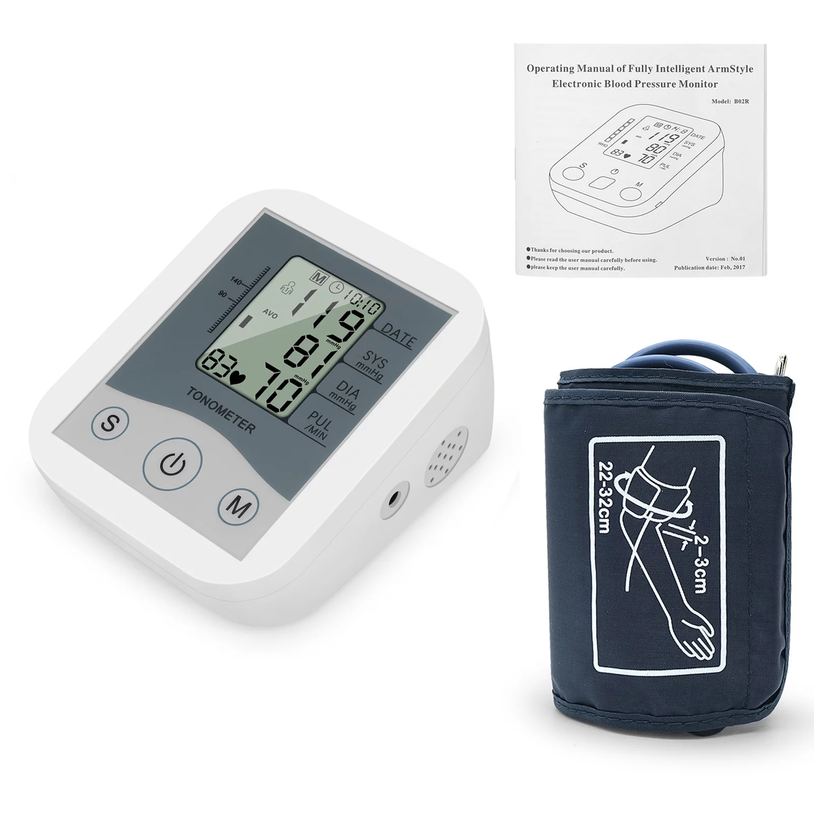 Carevas Portable Household ArmBand Type Sphygmomanometer With LCD Display Accurate Measurement Data Storage Time Setting