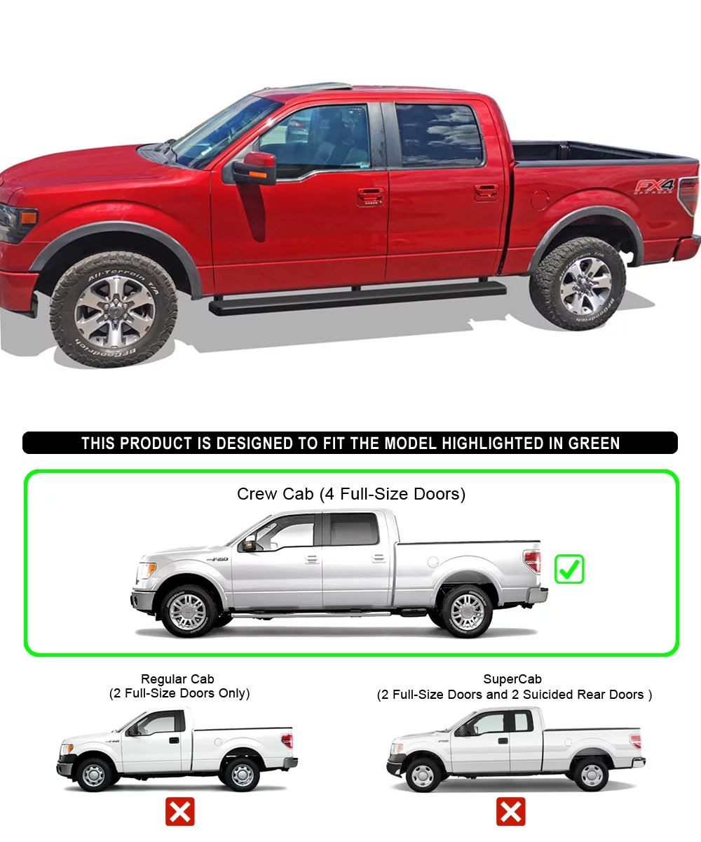 APS iBoard Running Boards 6 inches Matte Black Compatible with Ford F150 2009-2014 SuperCrew Cab Stainless Steel (Nerf Bars Side Steps Side Bars)