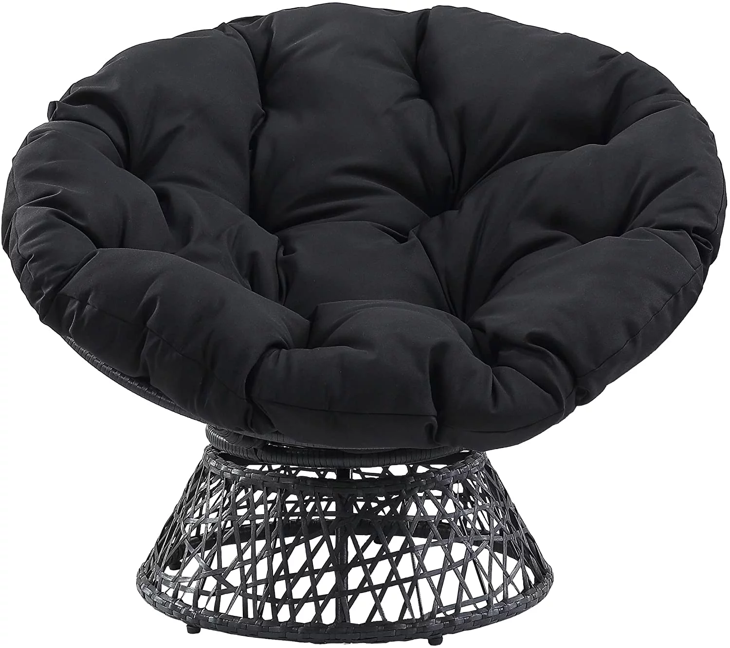 HYUN Wicker Papasan Chair with 360-Degree Swivel, Grey Frame with Black Cushion