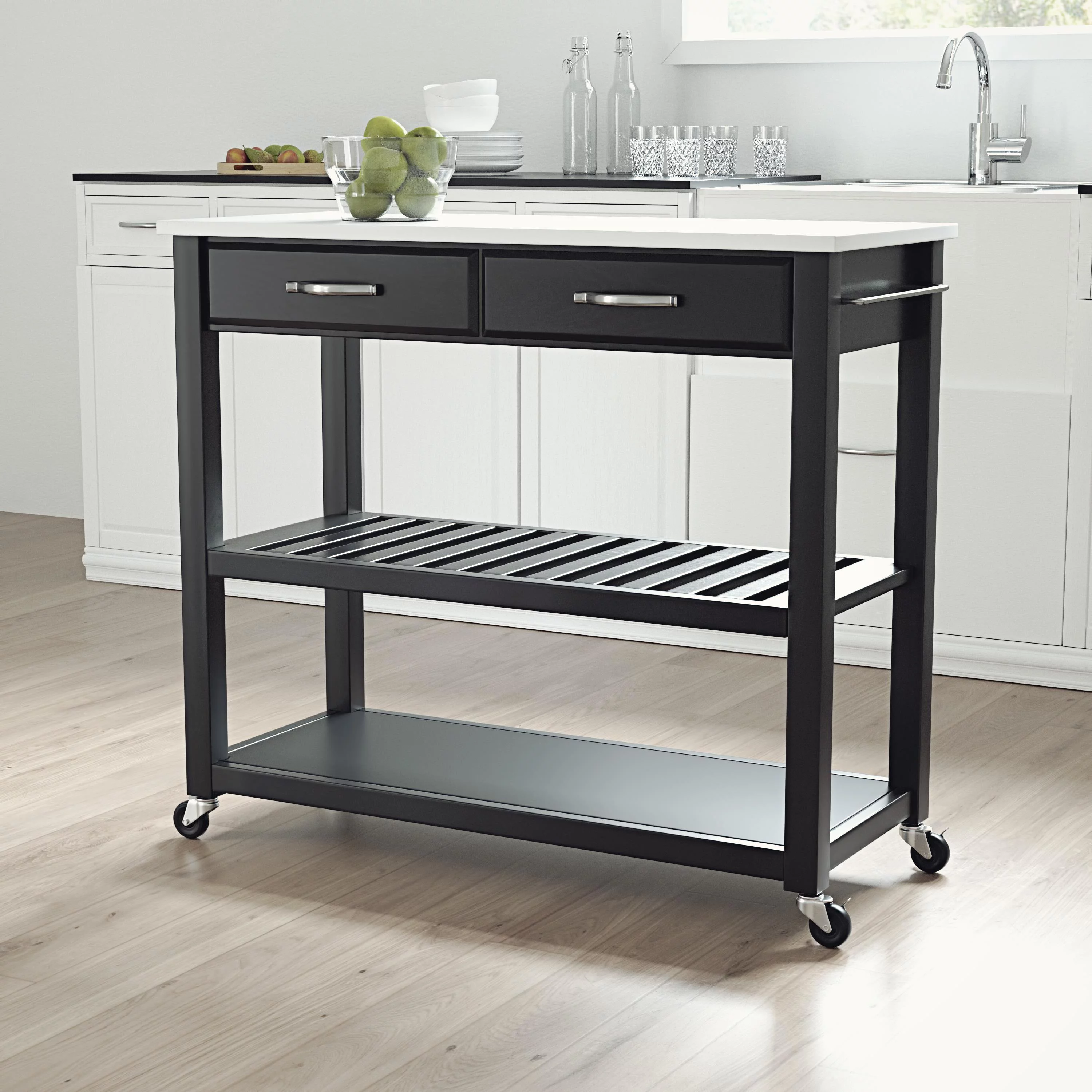 Crosley Furniture Engineered Wood/Granite Top Kitchen Cart in Black/White