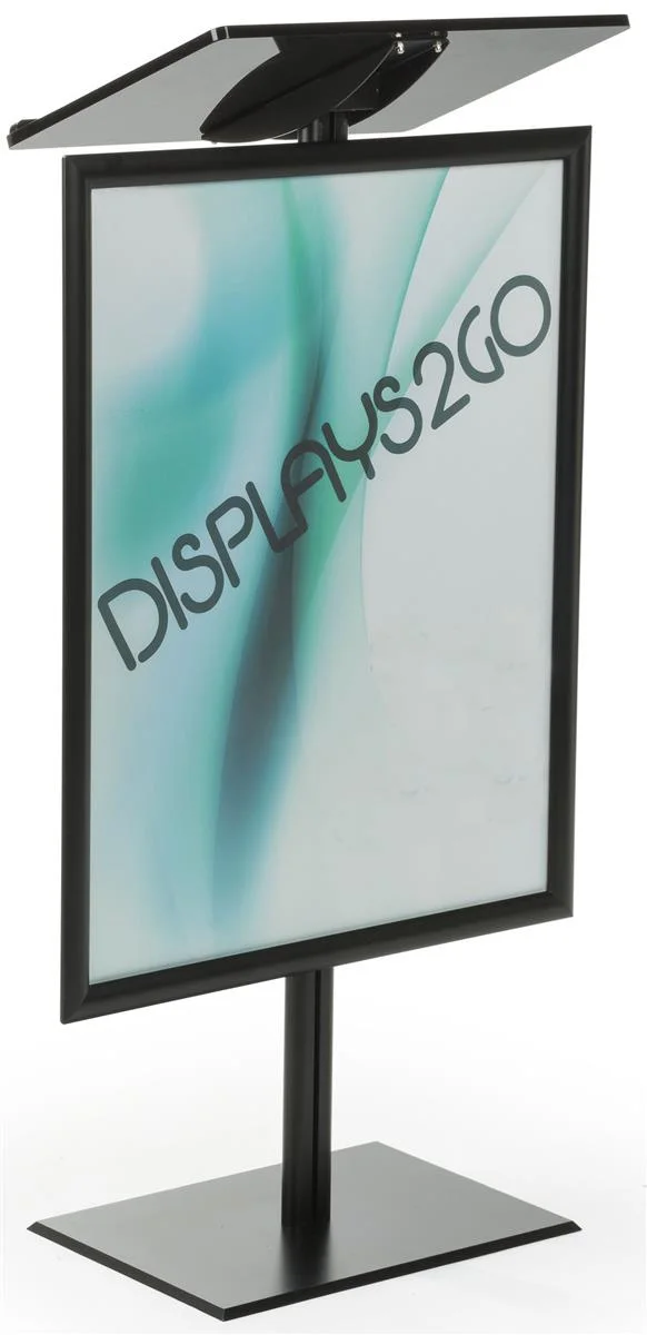 Displays2go CLRLEC228B Podium with Sign Frame, 22x28-Inch Snap Poster Holder, Slanted Top, Black