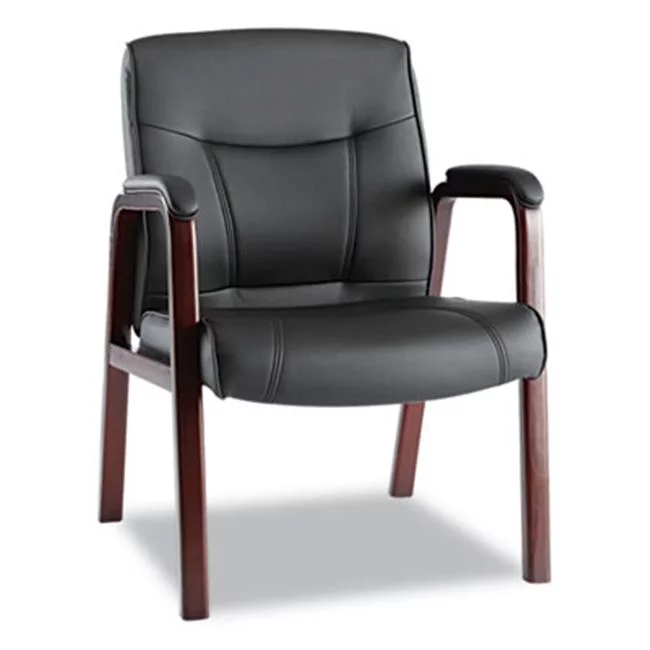 Alera  Madaris Leather Guest Chair w/Wood Trim Four Legs Black/Mahogany