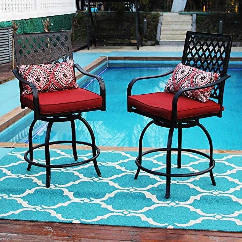 MF Studio 4-Piece Patio Dining Chairs Outdoor Swivel Bar Stools Extra Wide Height Modern Patio Furniture Suitable for Patio Garden Porch Dining Room with Red Cushion