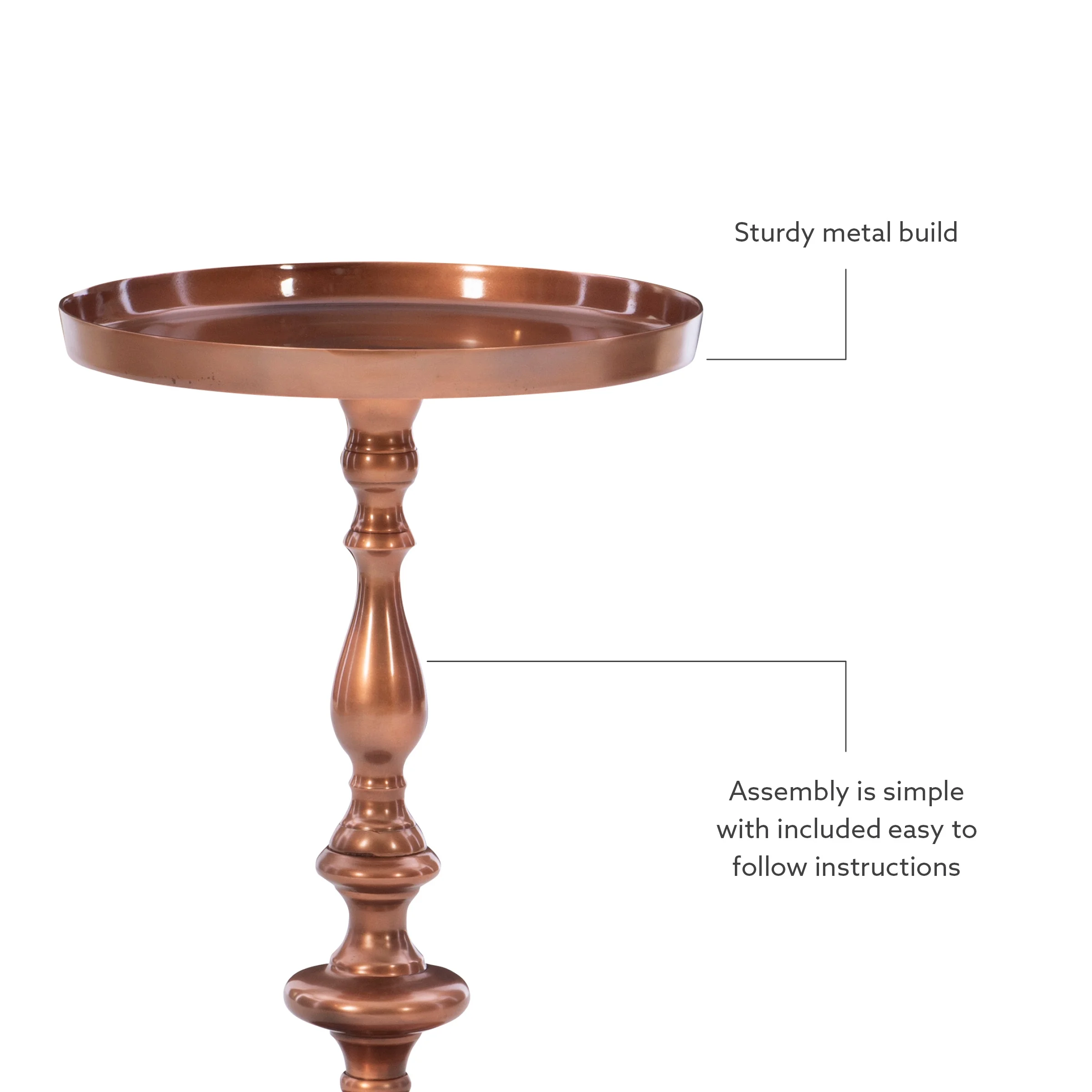 Wiggins Round Metal Pedestal Accent Side Table, Antique Copper