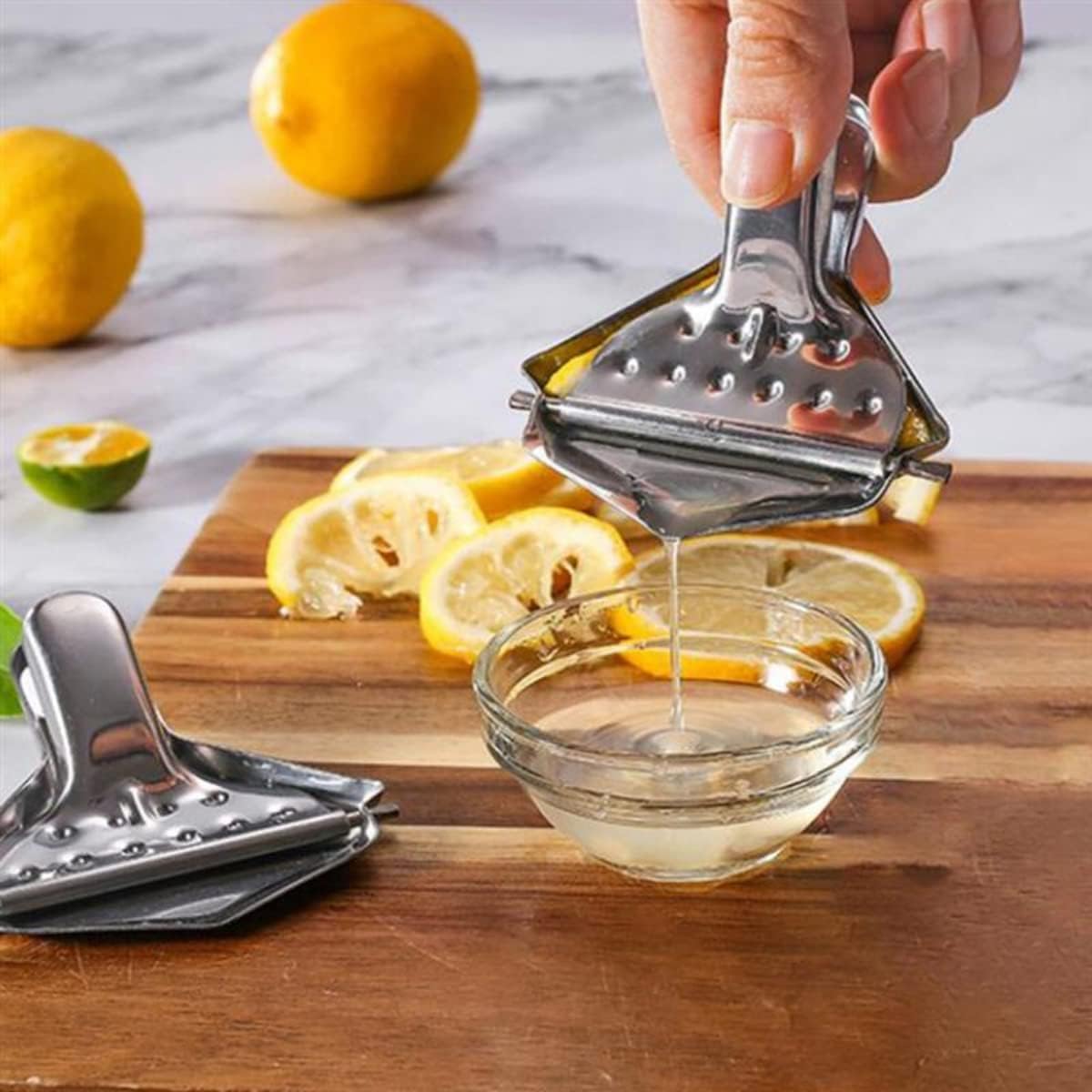 Lemon Lime Slice Squeezer Set, Manual Citrus Press Juicer, Stainless Steel Orange Hand Squeezers Presses n Acrylic Elegance Hand Held Lemon Slice Squeezer Combo set