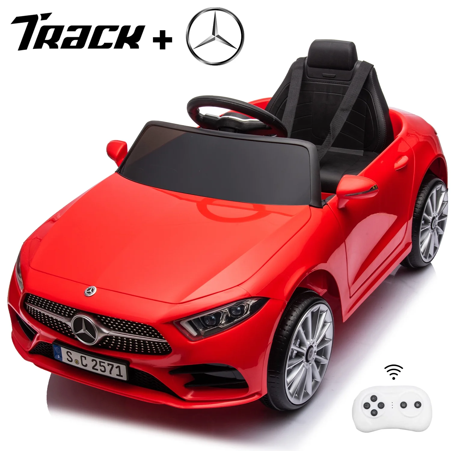 Track 7 12V Ride on Car, Licensed Mercedes-Benz CLS 350 Electric Car for Kids, Ride on Car with Remote Control, Music, Power Display, LED Lights, MP3, Kids Car for Age 3+, Red