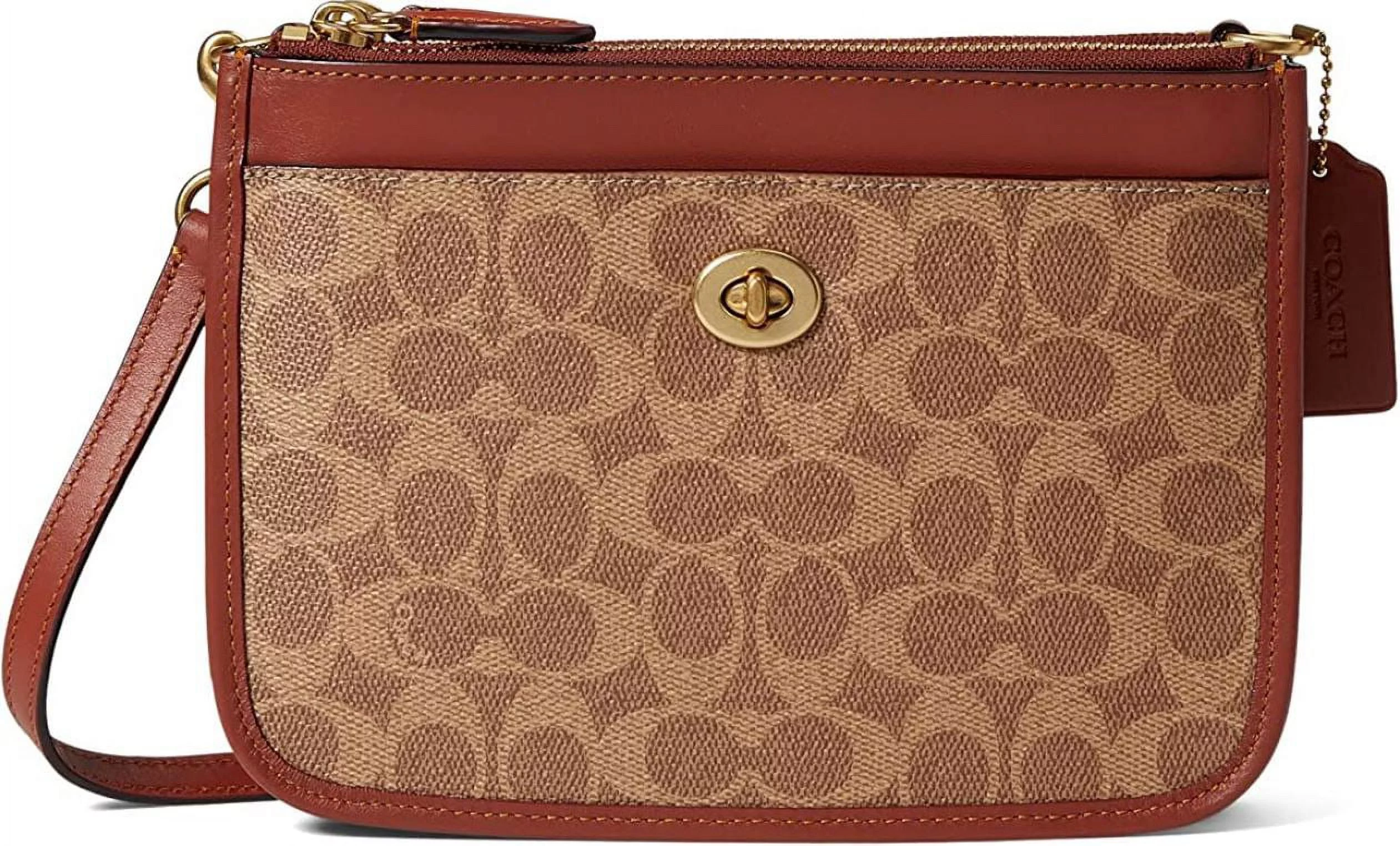 COACH Womens Coated Canvas Signature Slim Turnlock Crossbody B4/Tan Rust C6661-B4NQ4 One Size