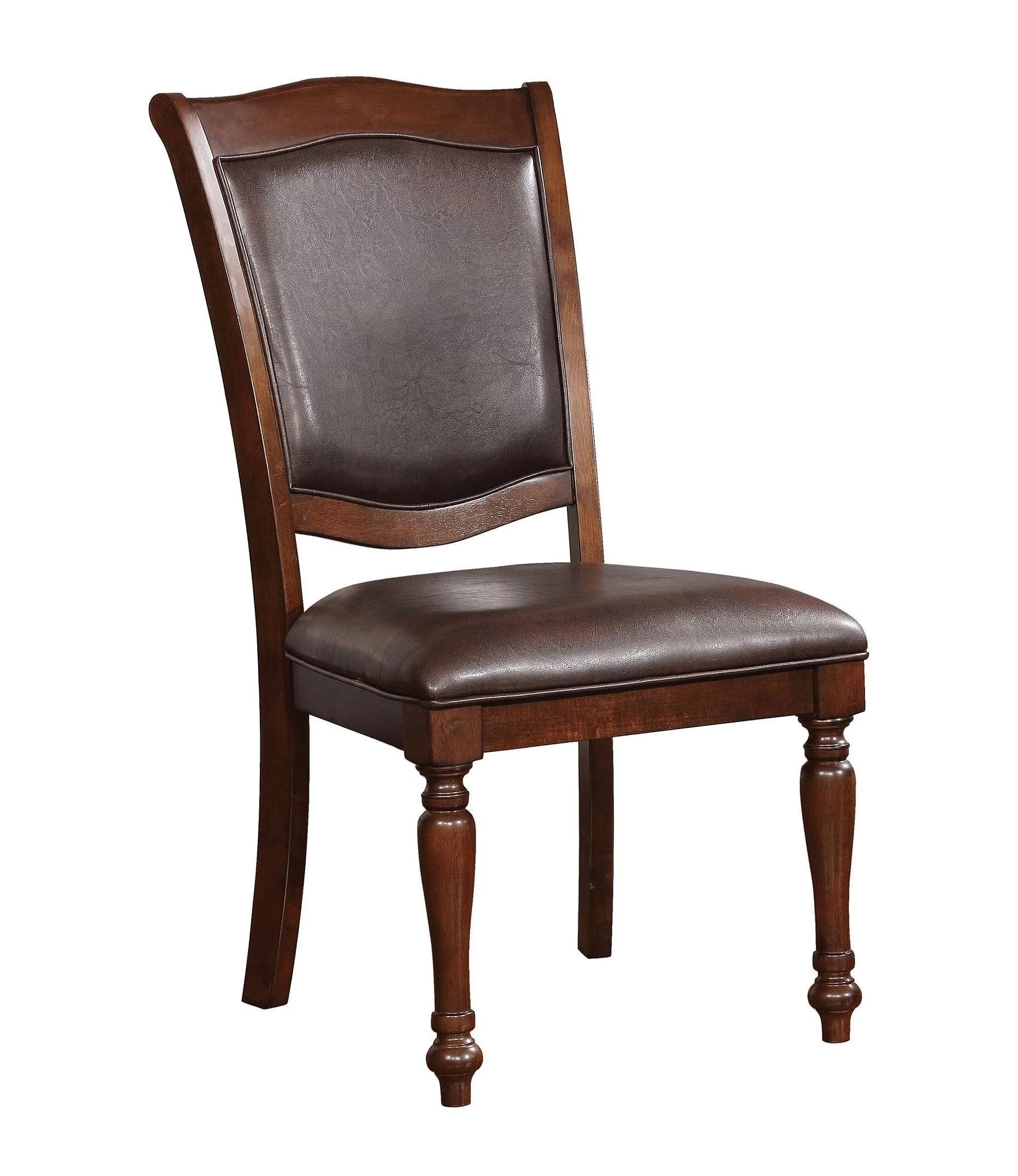 CoSoTower Luxurious Traditional Dining Chairs Brown Cherry Solid Wood Espresso Leatherette Seat Set of 2pc Side Chairs Turned Legs Kitchen Dining Room