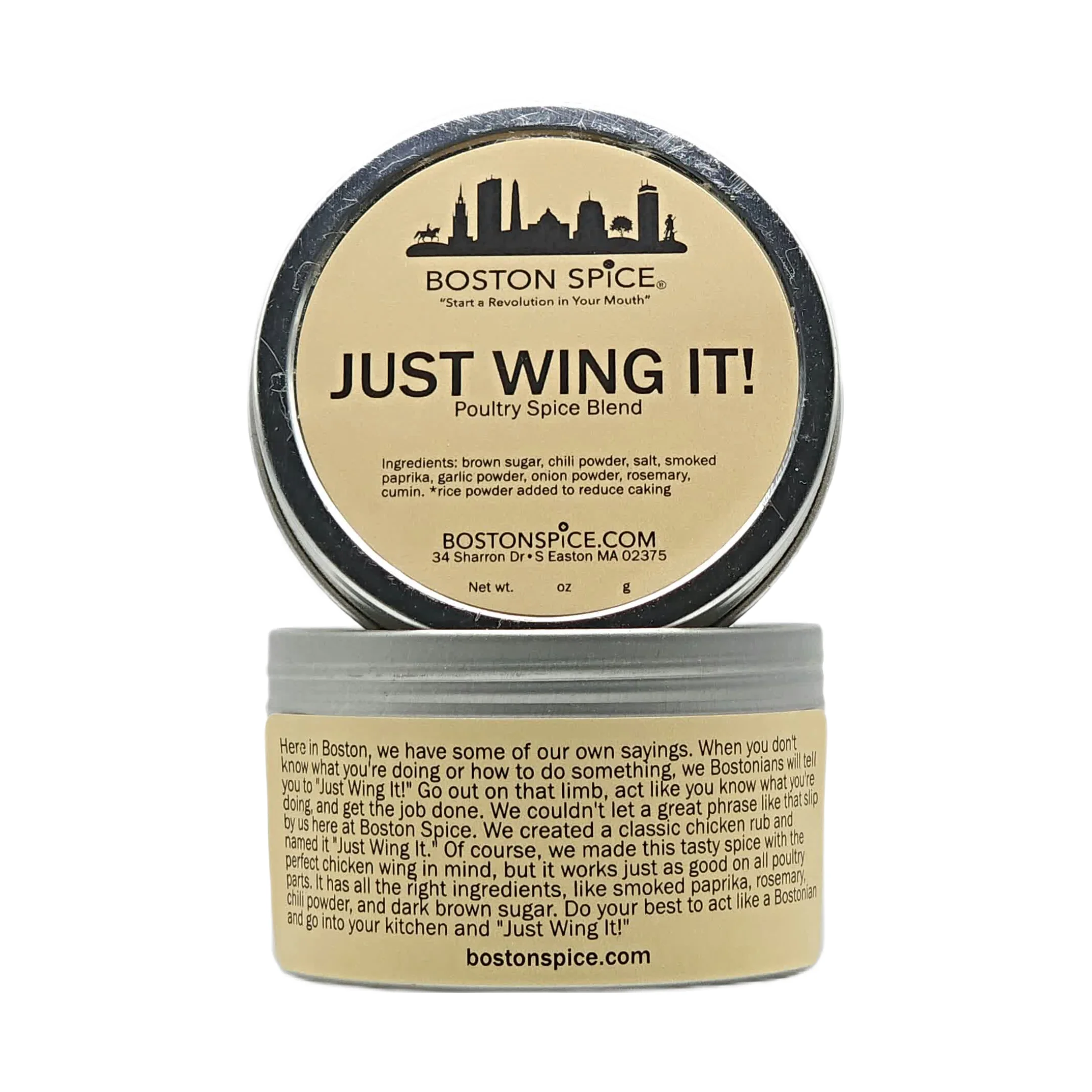 Boston Spice Just Wing It Handmade Gourmet Seasoning Blend Poultry Chicken Legs Wings Thighs Breasts Vegetables for Grilling Smoker Barbecue BBQ Oven Grill Saute 1 Cup Spice wt. 5.2oz/149g Tin