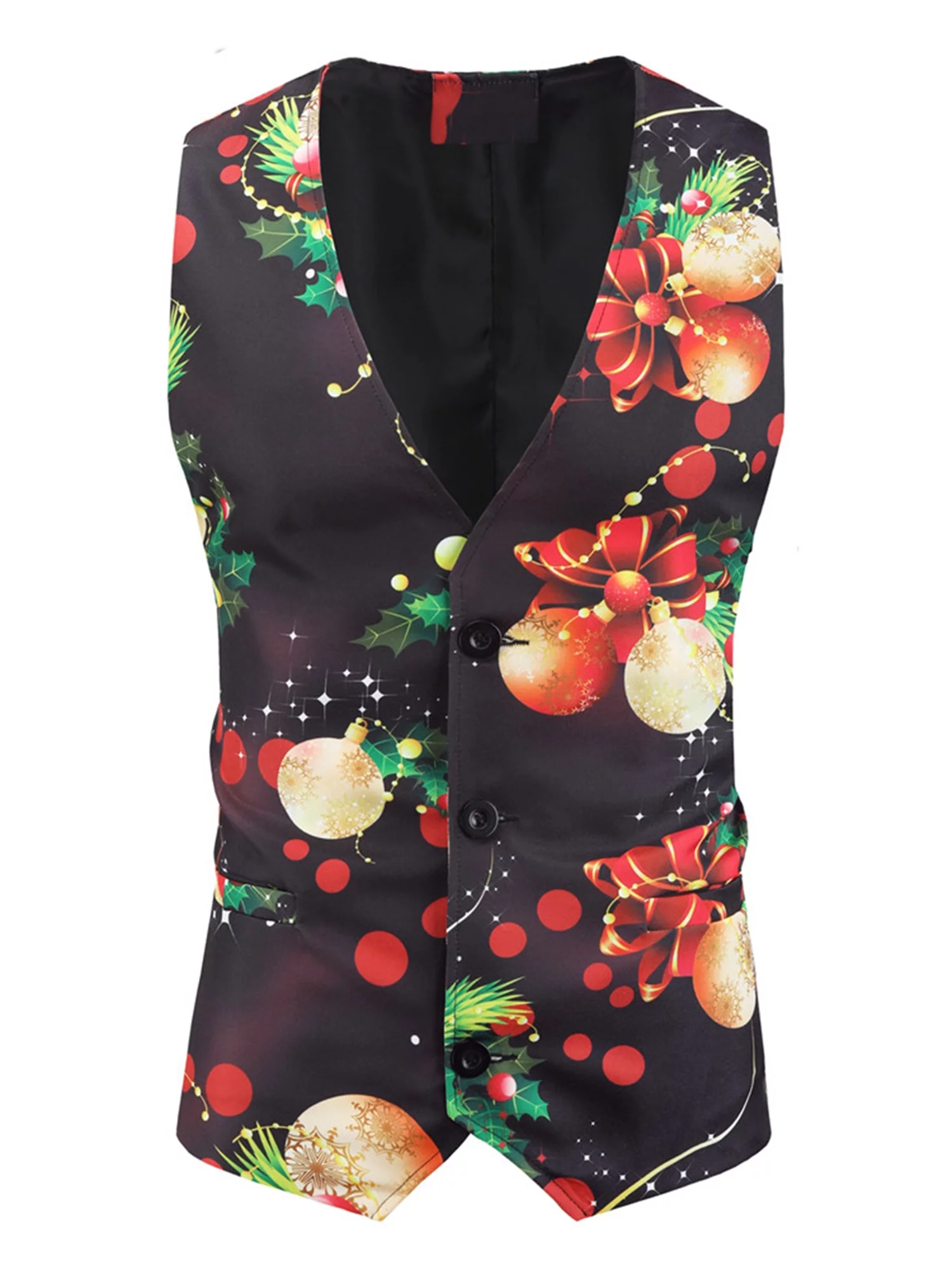 Genuiskids Men's Christmas 3 Piece Suit Print Turn-Down Collar Jacket + Sleeveless Split Vest + Elastic Waist Long Pants Funny Christmas Blazer Sets