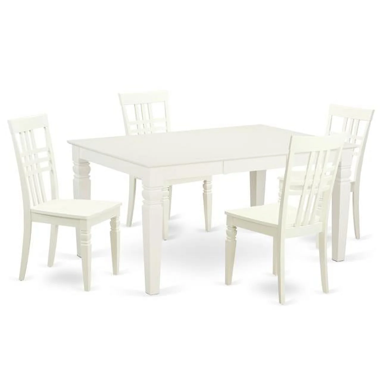 East West Furniture  Dining Set - Weston Rectangular Table & Four Solid Wood Chairs - Linen White - 5 Piece
