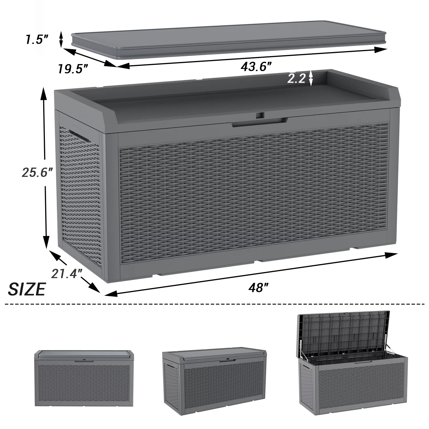 Devoko 100 Gallon Outdoor Storage Deck Box with Seat Cushion, Gray