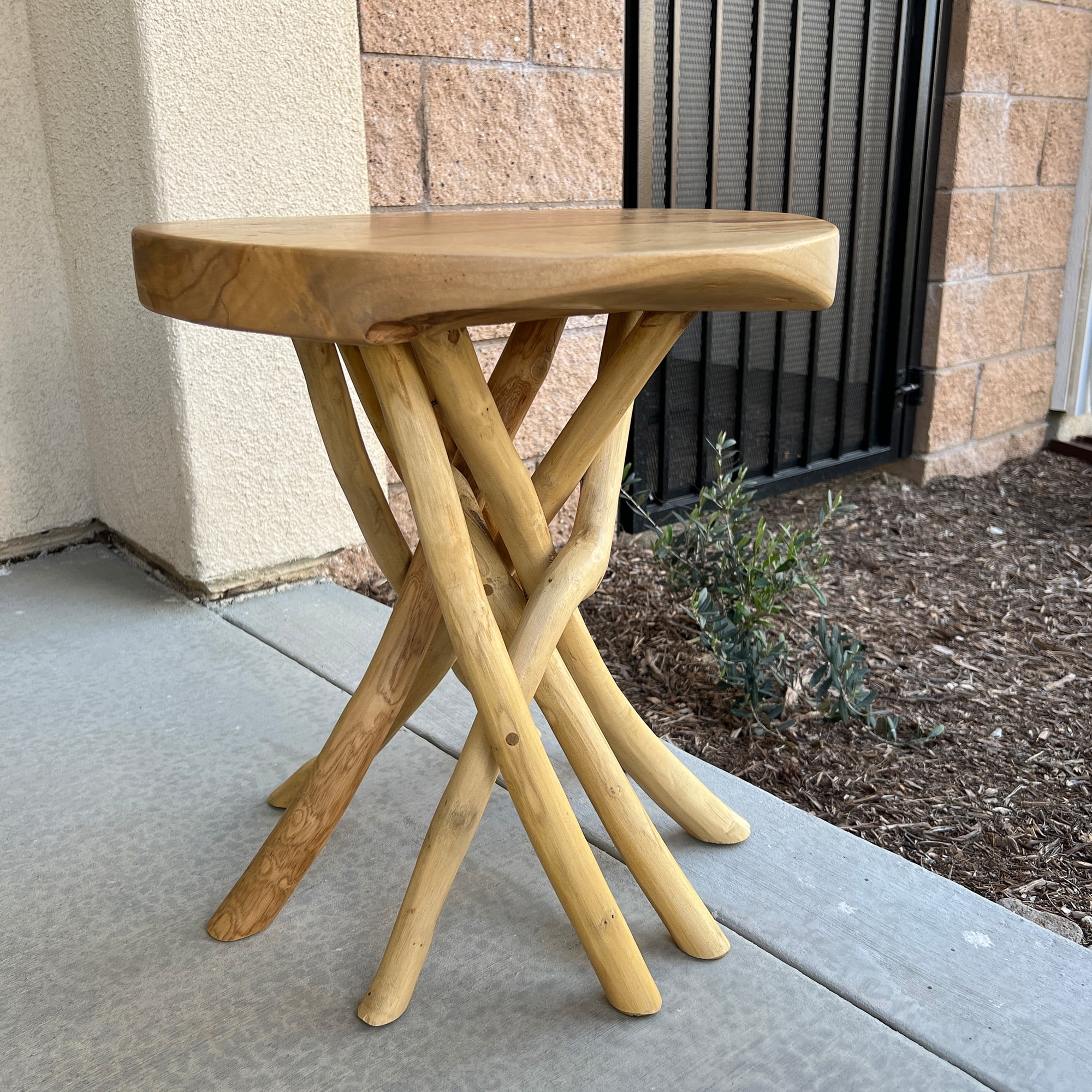 Greenage Natural Edge Teak Branch End Table, Live Edge Wood Side Table, Nightstand, Plant Stand, 15.7x15.7x17.7 inches