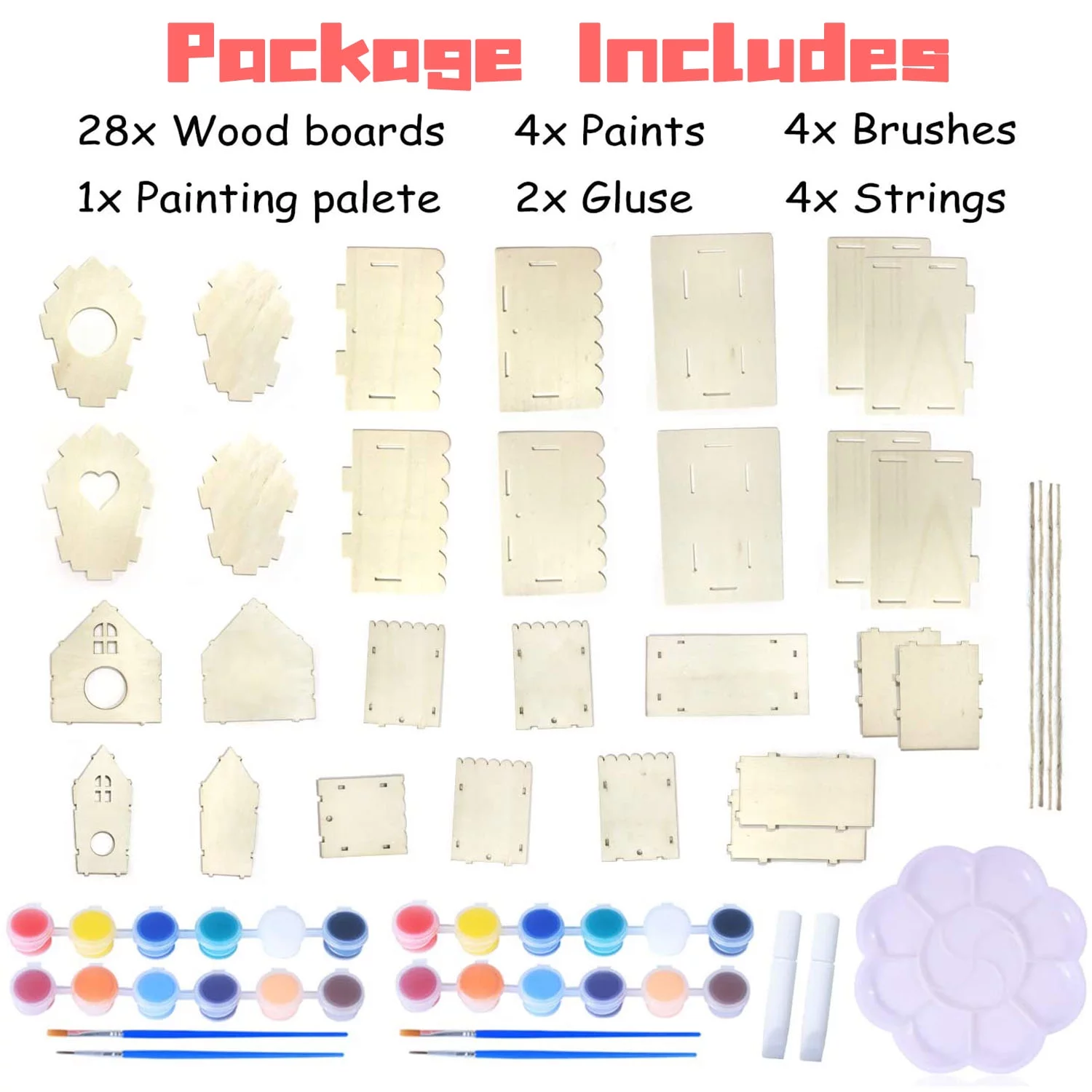 Sytle-Carry 4 Pack Bird House Kit DIY Birdhouse Kits Kids Arts and Crafts Wooden Arts and Crafts Kits Gift for Toddlers