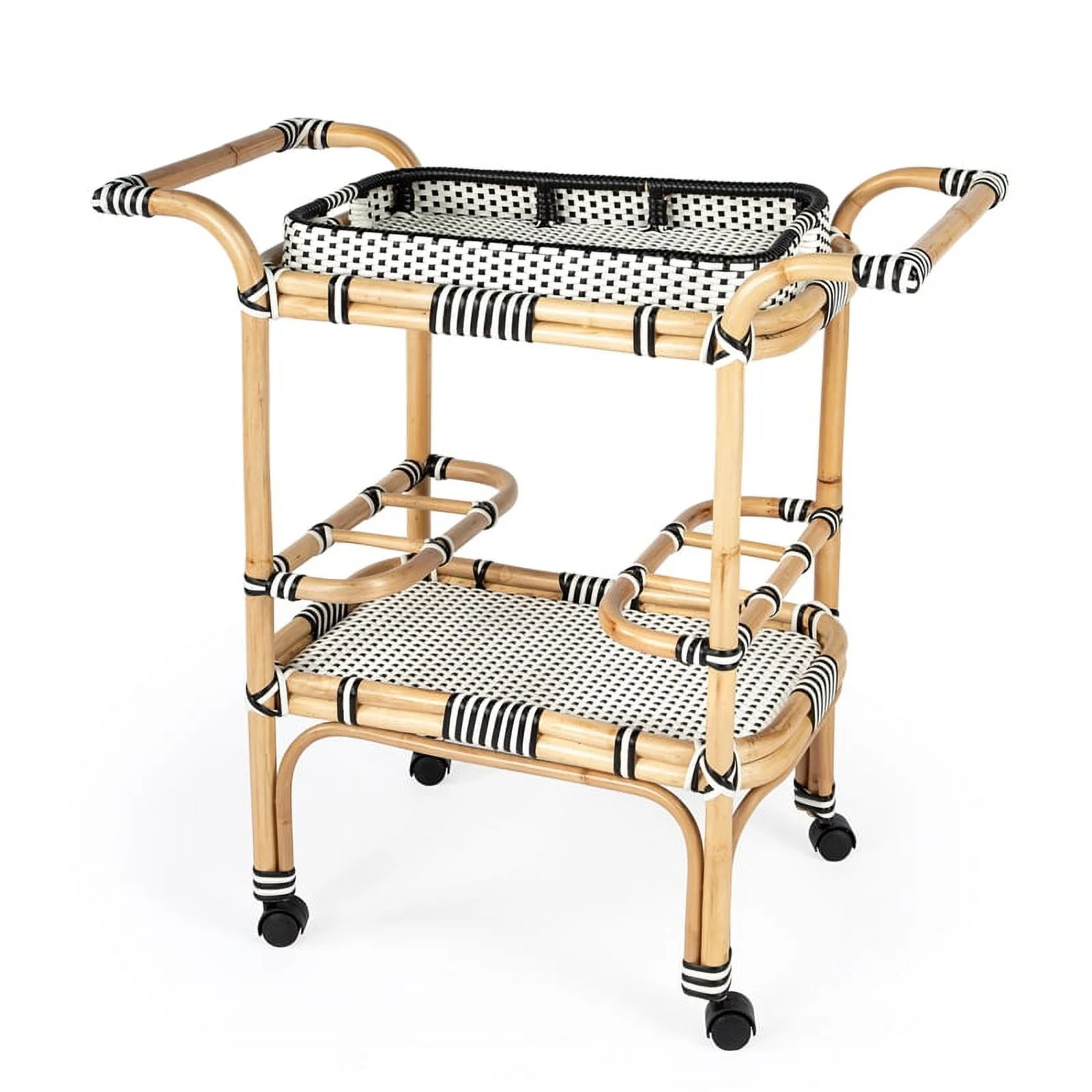 Beaumont Lane Black & White Rattan Bar Cart