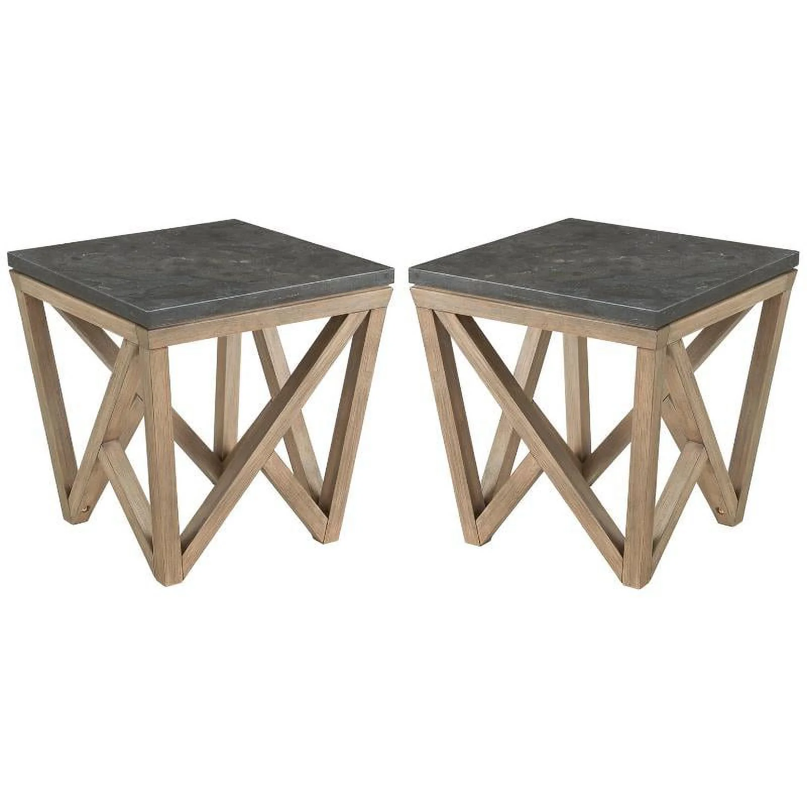 Home Square Square Side Table in Antique Oak and Bluestone - Set of 2