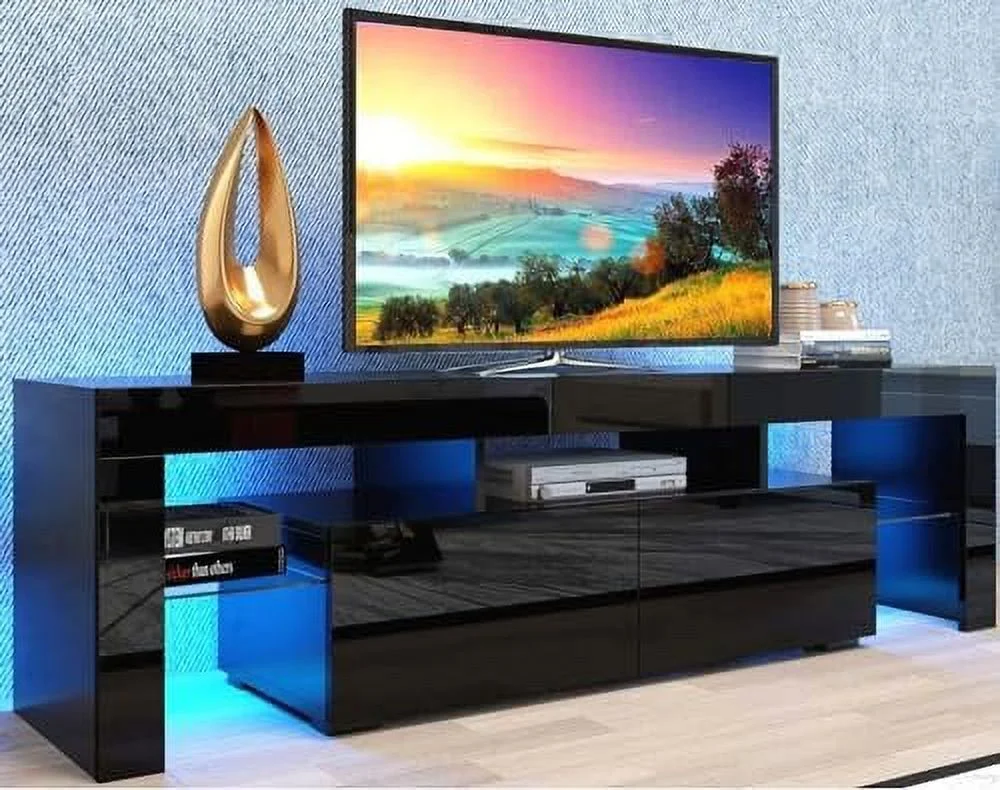 TJCGDTY LED TV Stand for 60 inch TVs  High Gloss Entertainment Center with  Drawer  Media Console Table Television Stands Cabinet Desk