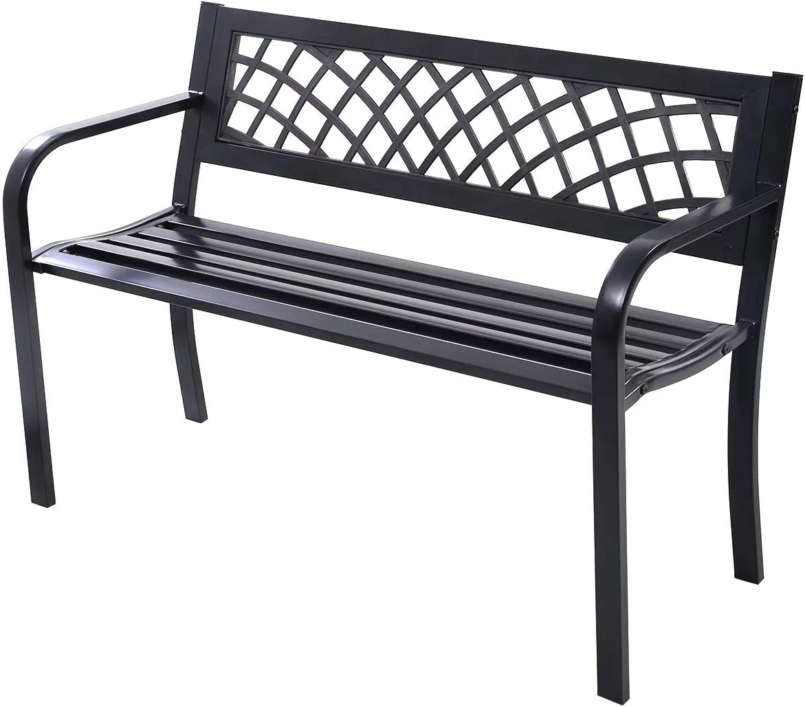 Tangkula Outdoor Garden Bench Park Bench with Steel Frame & PVC Backrest, Park Bench with Large Seat for 2-3 People, Patio Furniture Chair for Yard, Balcony, Porch & Poolside, Garden Welcome Bench