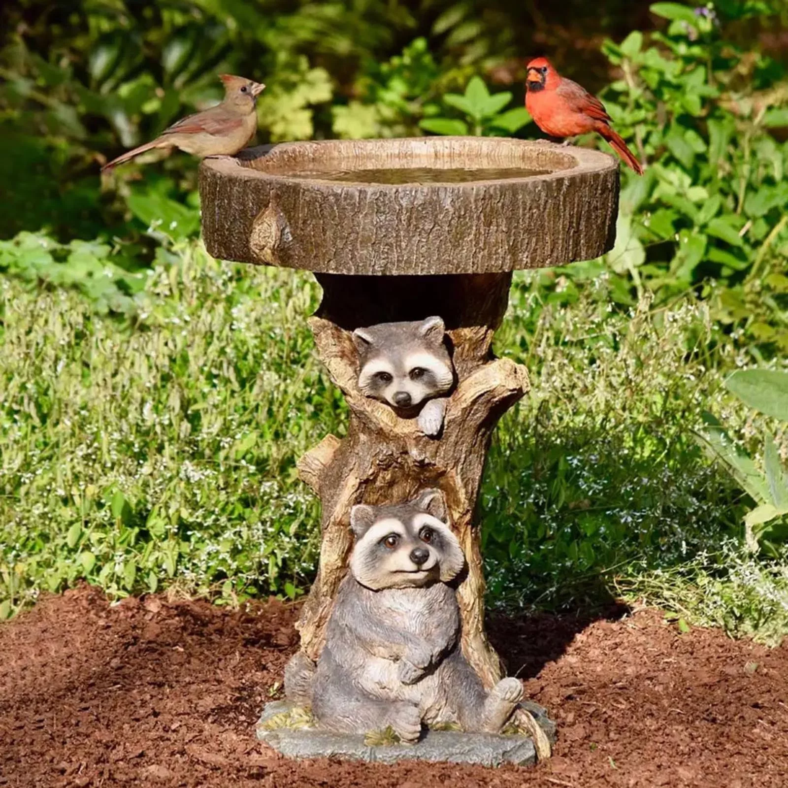 wendunide Sculptures & Statues Resin Raccoon Birdbath Polyresin Antique Garden Bird Bath For Home Garden Yard Bird Bath Brown