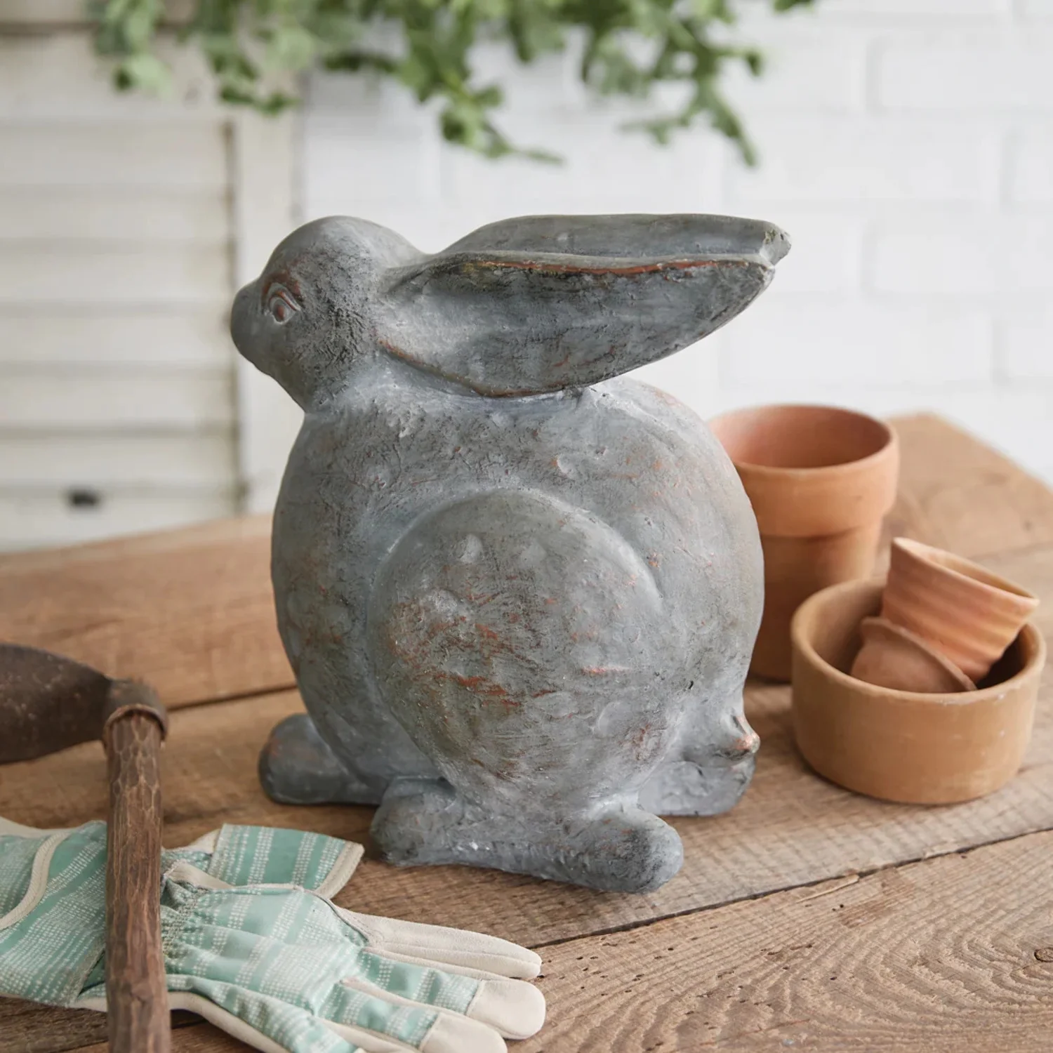 Enchanting Metallic Finish Cottontail Rabbit Garden Statue