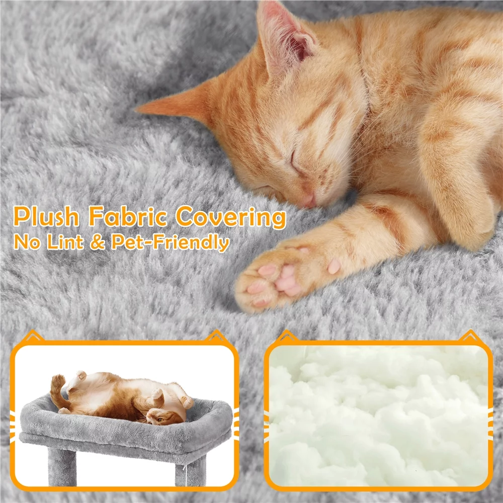 Topeakmart 52in Multilevel Cat Tree Condo Scratching Posts with Basket Hammock, Light Gray