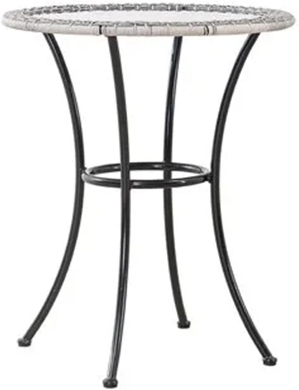 24 Inch Round Marbella Wicker Bistro Patio Table Portable Outdoor Backyard Deck Furniture With Glass Tabletop, Gray/Black