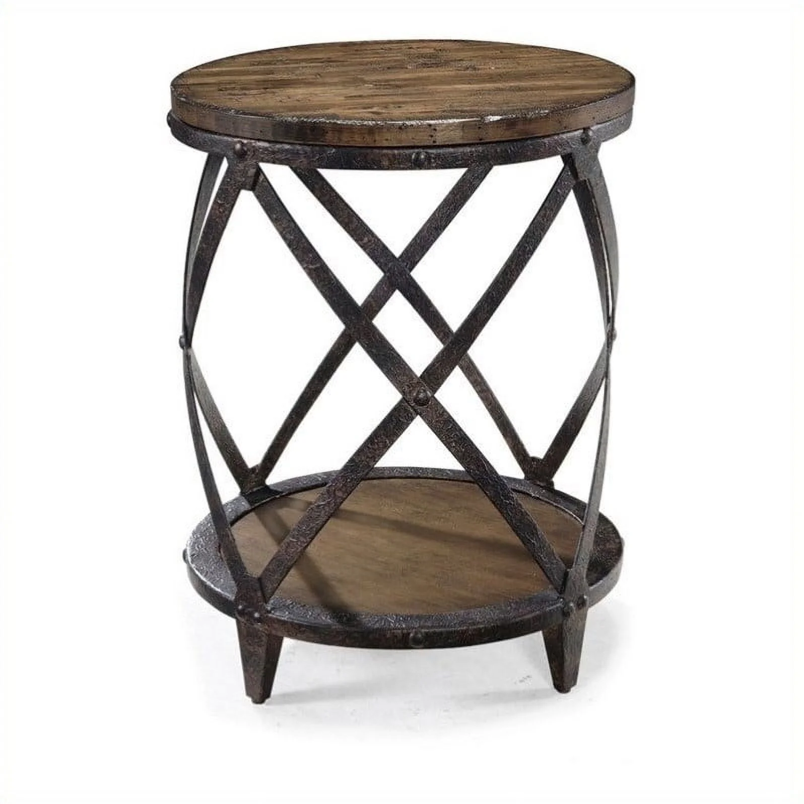 Home Square Round Accent Table in Distressed Pine - Set of 2