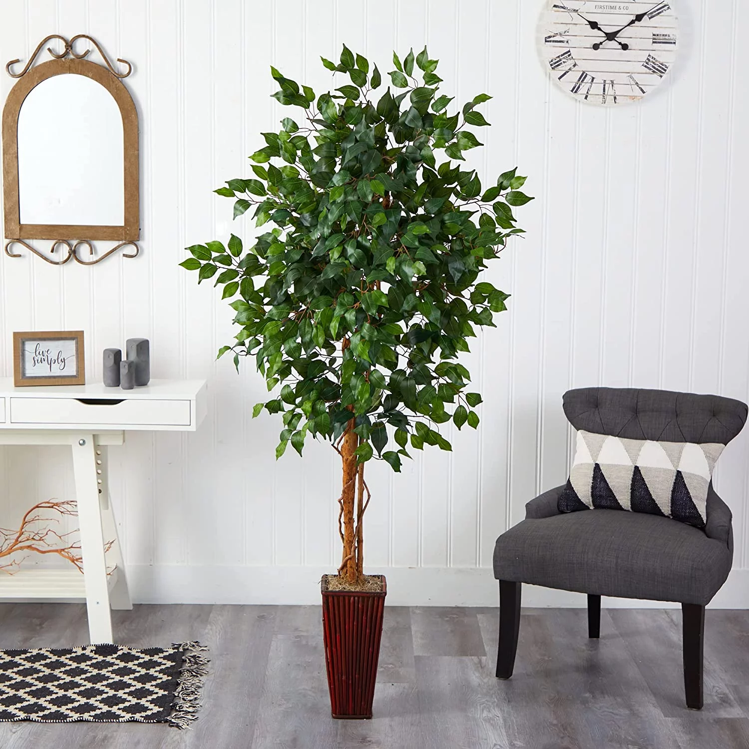 HYUN 5931 6ft. Ficus Tree with Bamboo Planter,Green