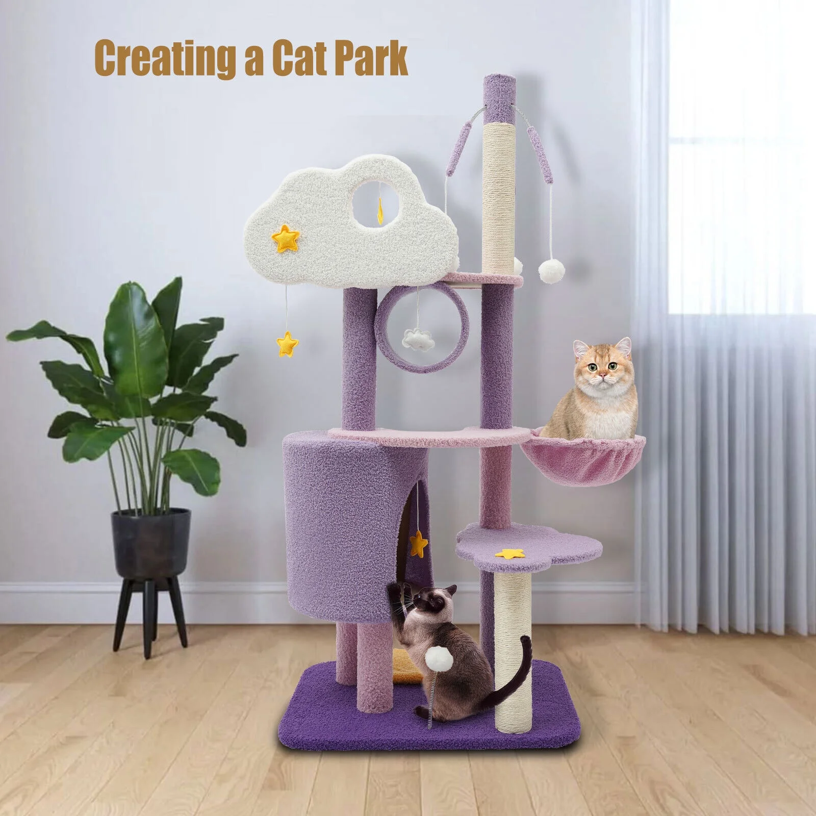 55 inches Multi-Level Large Cat Tree for Cats/Big Cat Tower Cat Condo Multi-Level Cat Tower Cat Climbing Frame